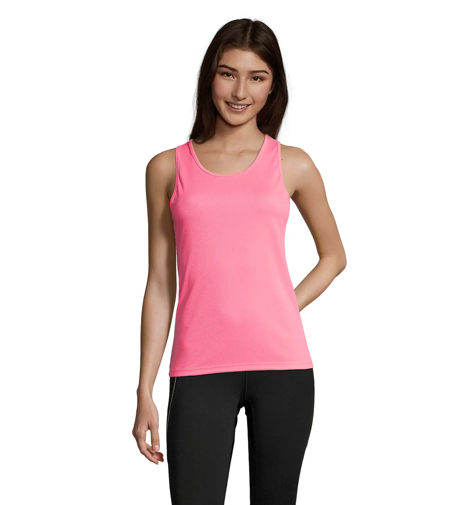 Canotta SOL'S Sporty TT Women, Neon pink 2, su modello, fronte