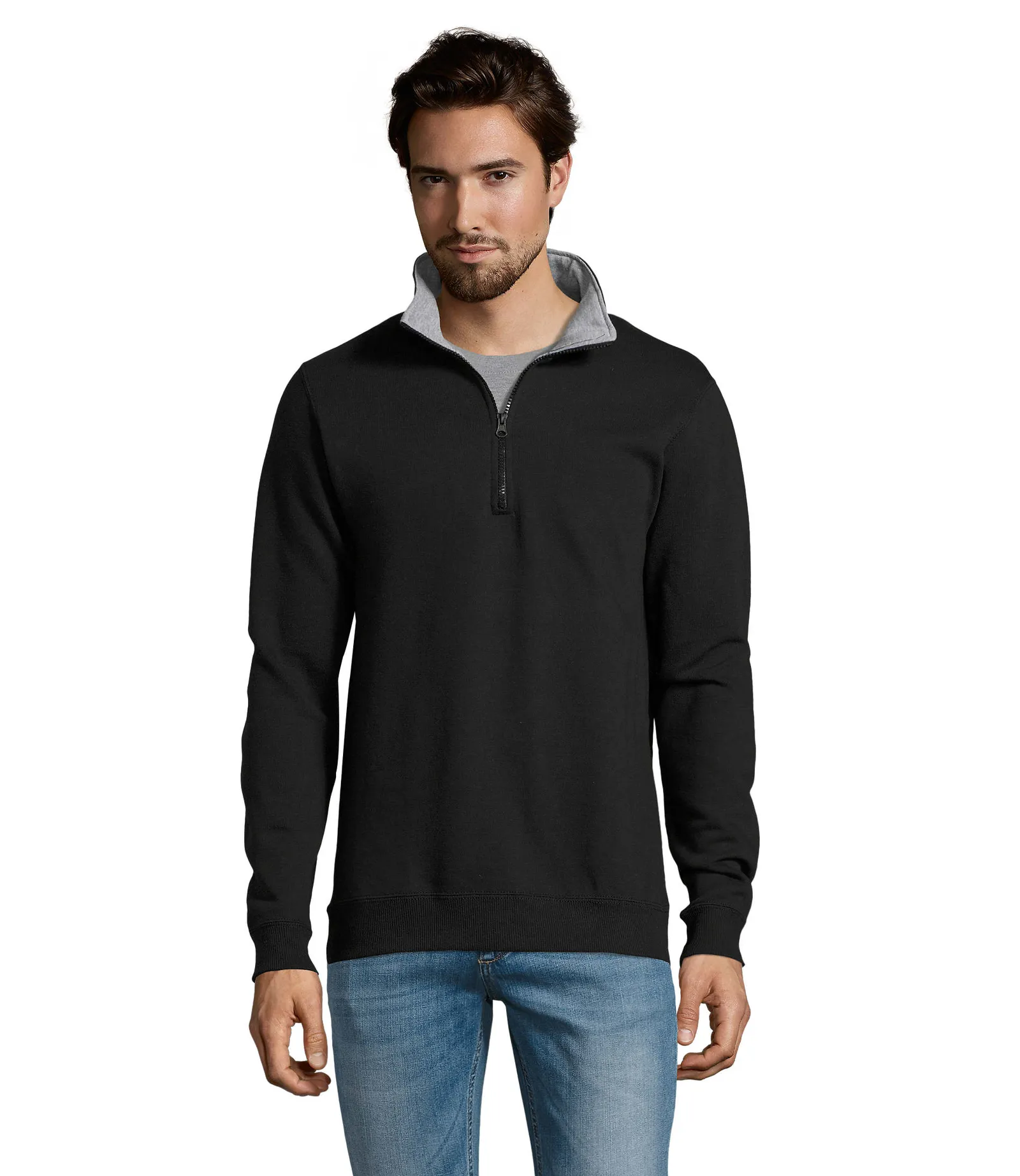 Felpa con zip SOL'S Scott, Black, su modello, fronte