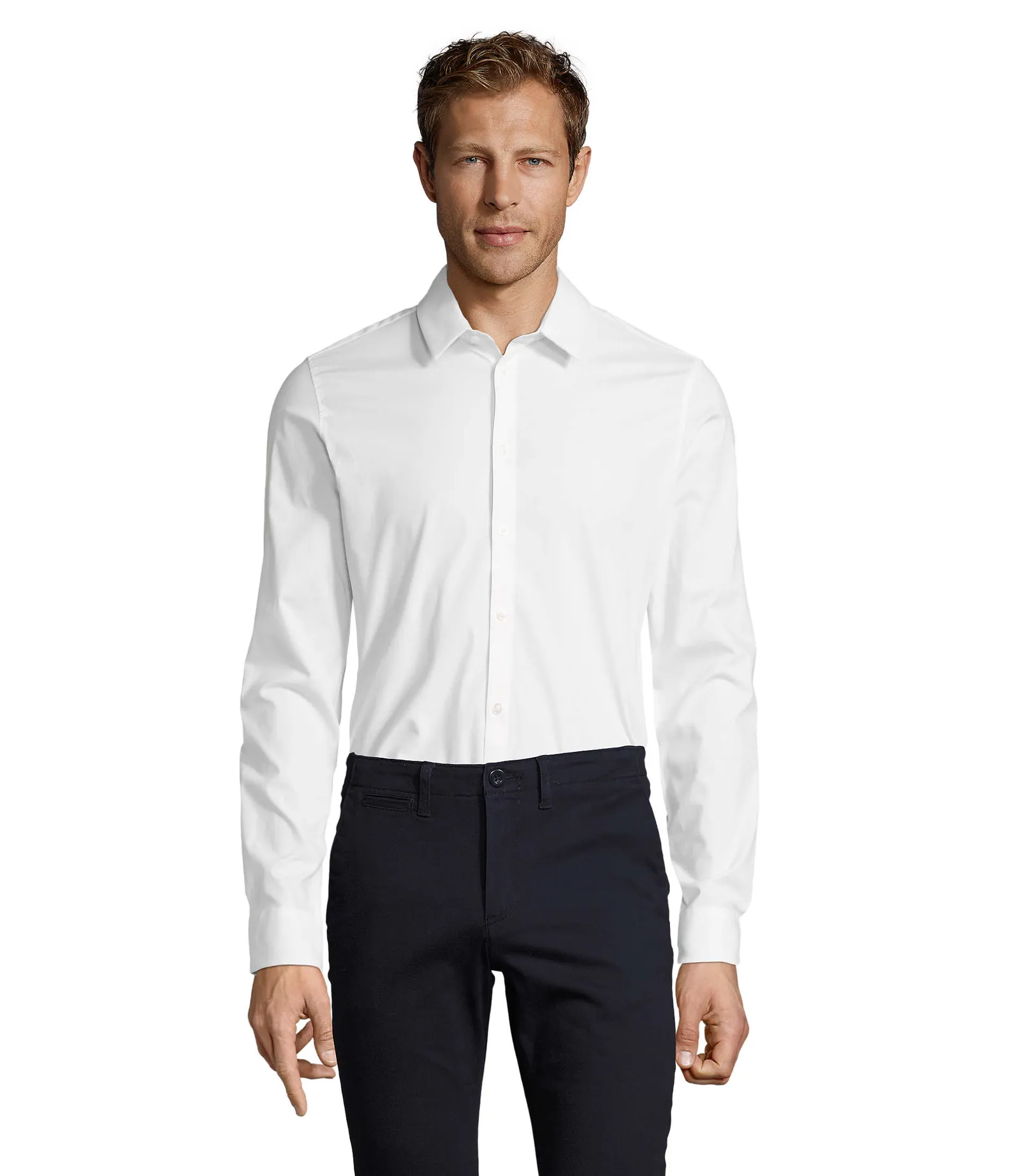Camicia manica lunga SOL'S Blake Men, White, su modello, fronte