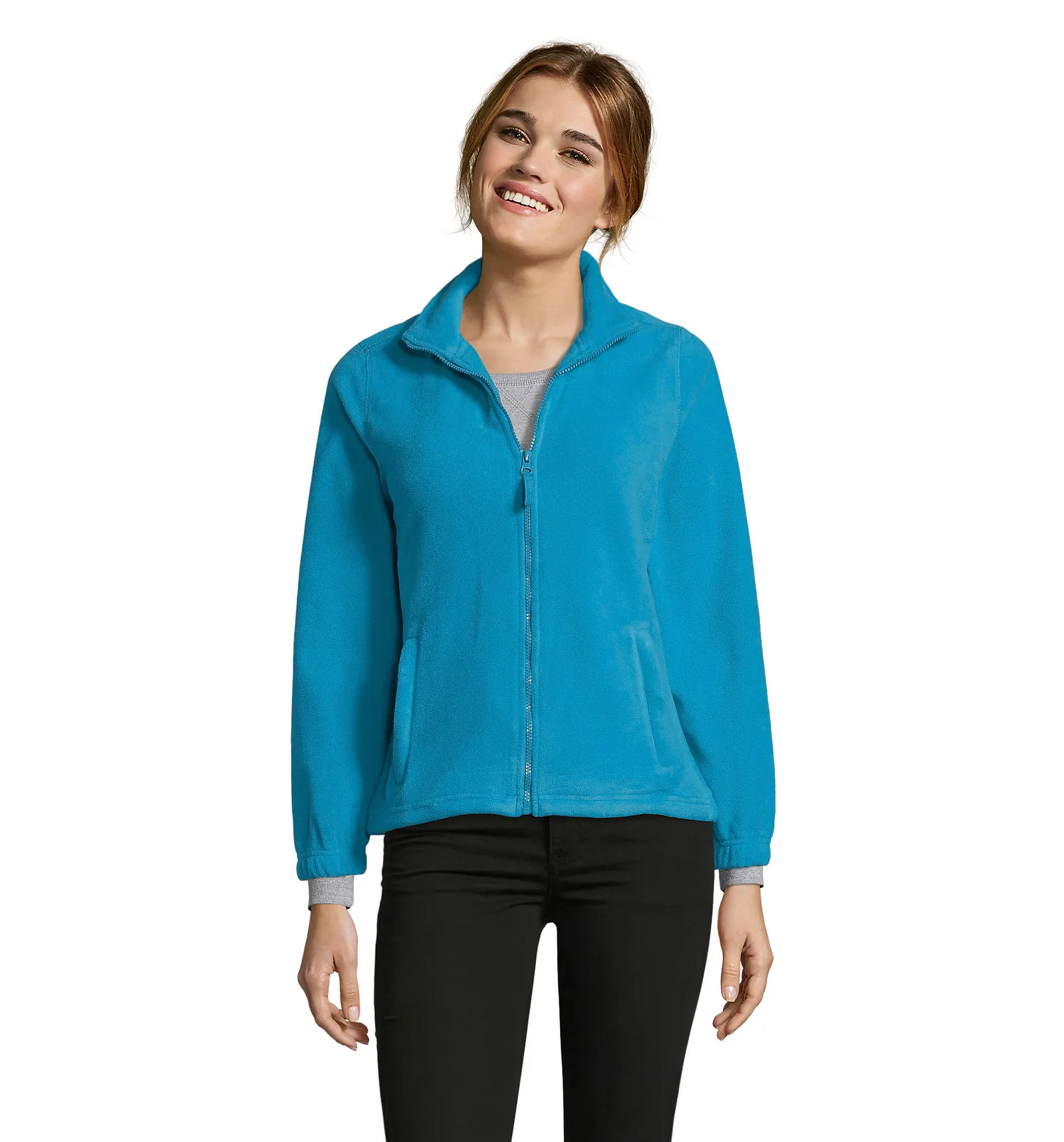 Pile SOL'S North Women, Aqua, su modello, fronte