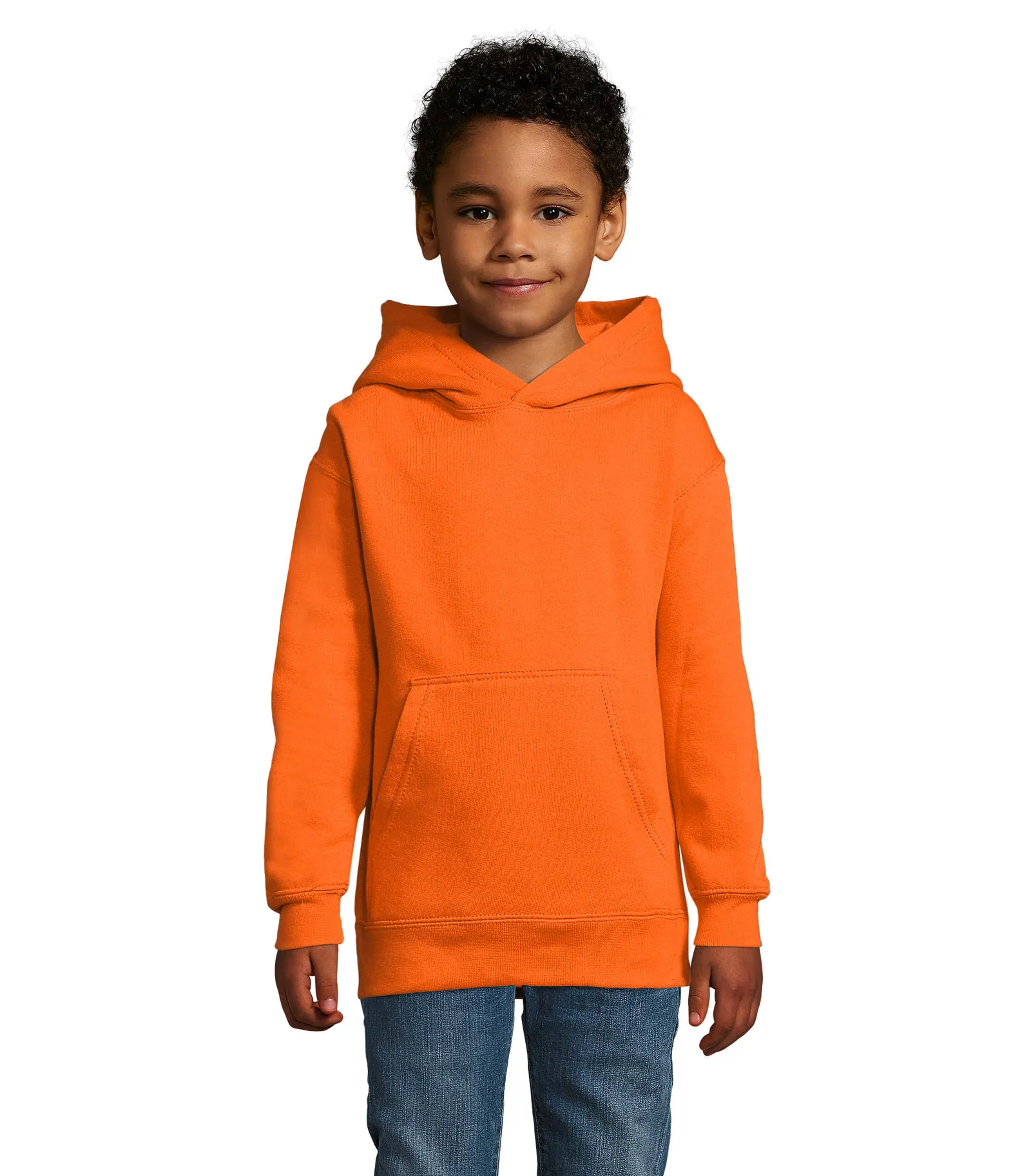 Felpa con cappuccio SOL'S Slam Kids, Orange, su modello, fronte