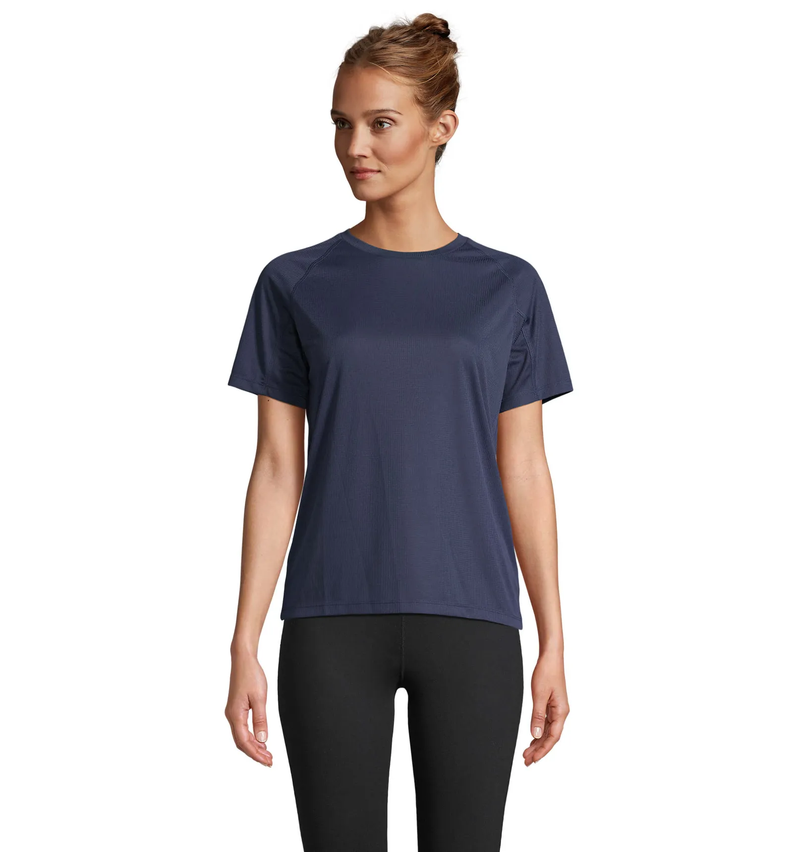 T-shirt tecnica SOL'S Vortex Women, French navy, su modello, fronte