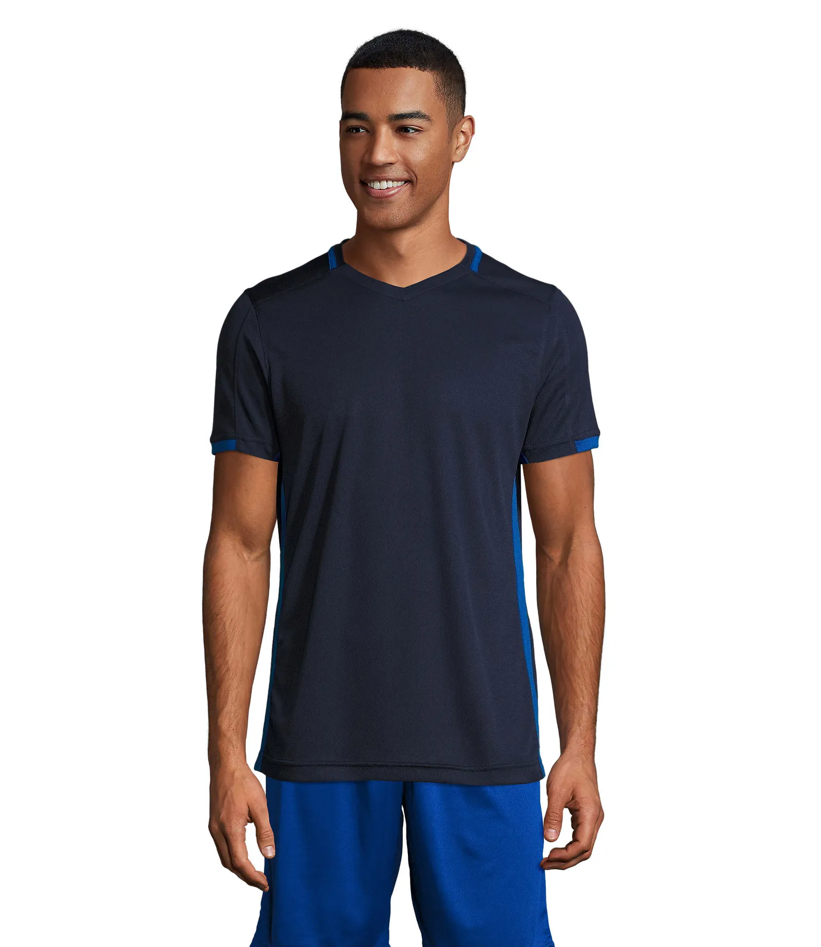 T-shirt tecnica SOL'S Classico, French navy/royal blue, su modello, fronte