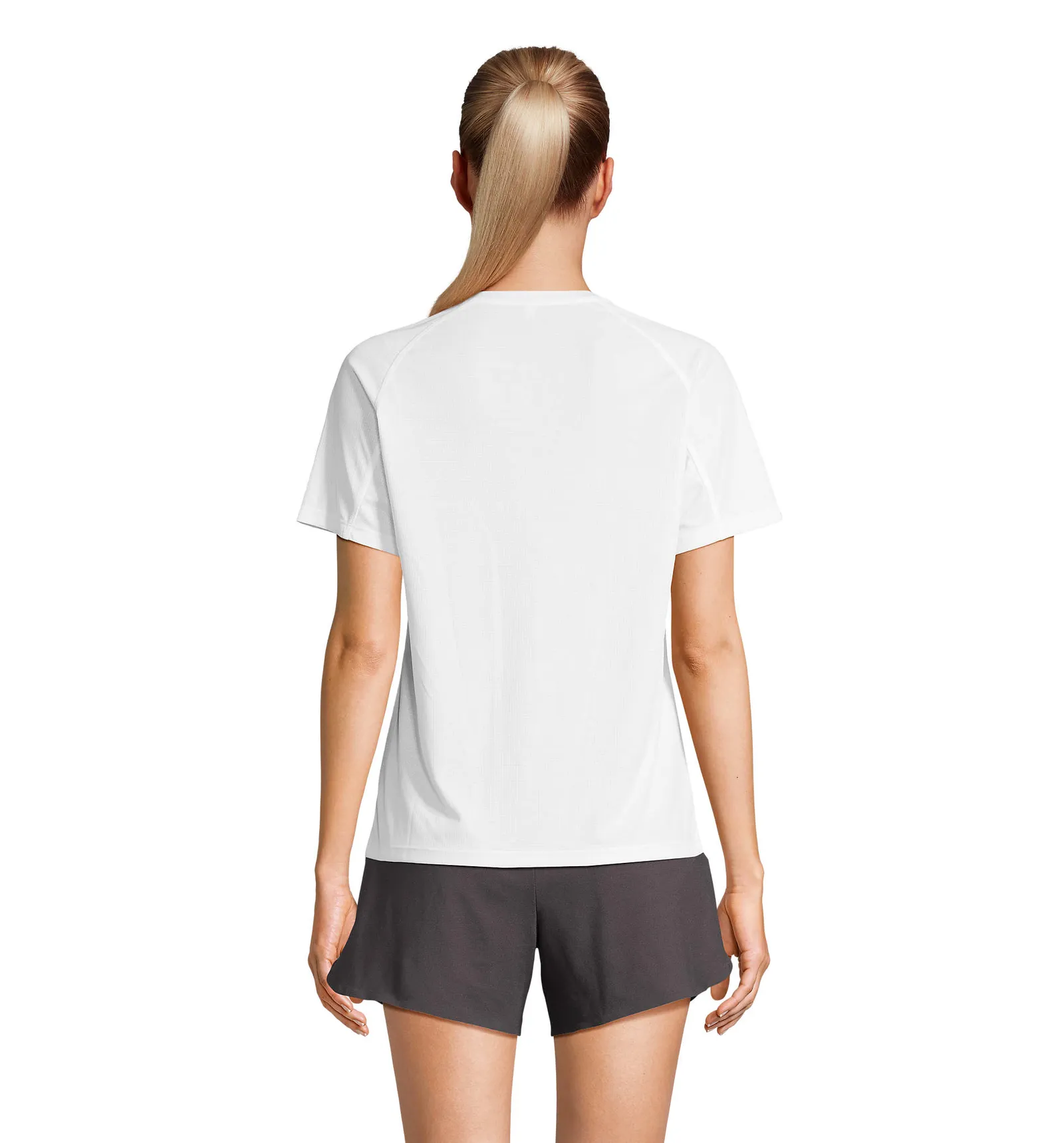 T-shirt tecnica SOL'S Vortex Women, White, su modello, retro