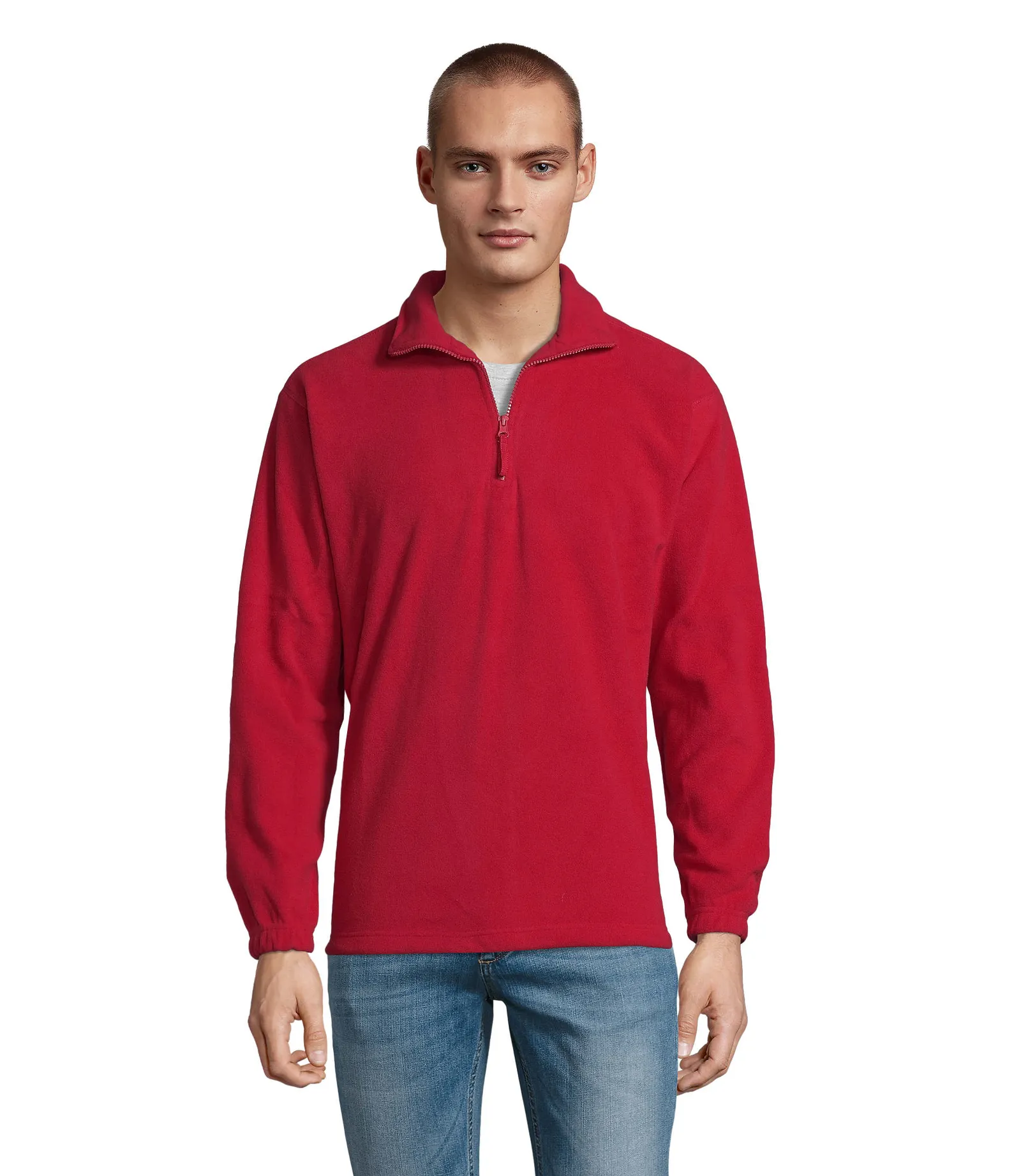 Felpa con zip SOL'S Ness, Red, su modello, fronte