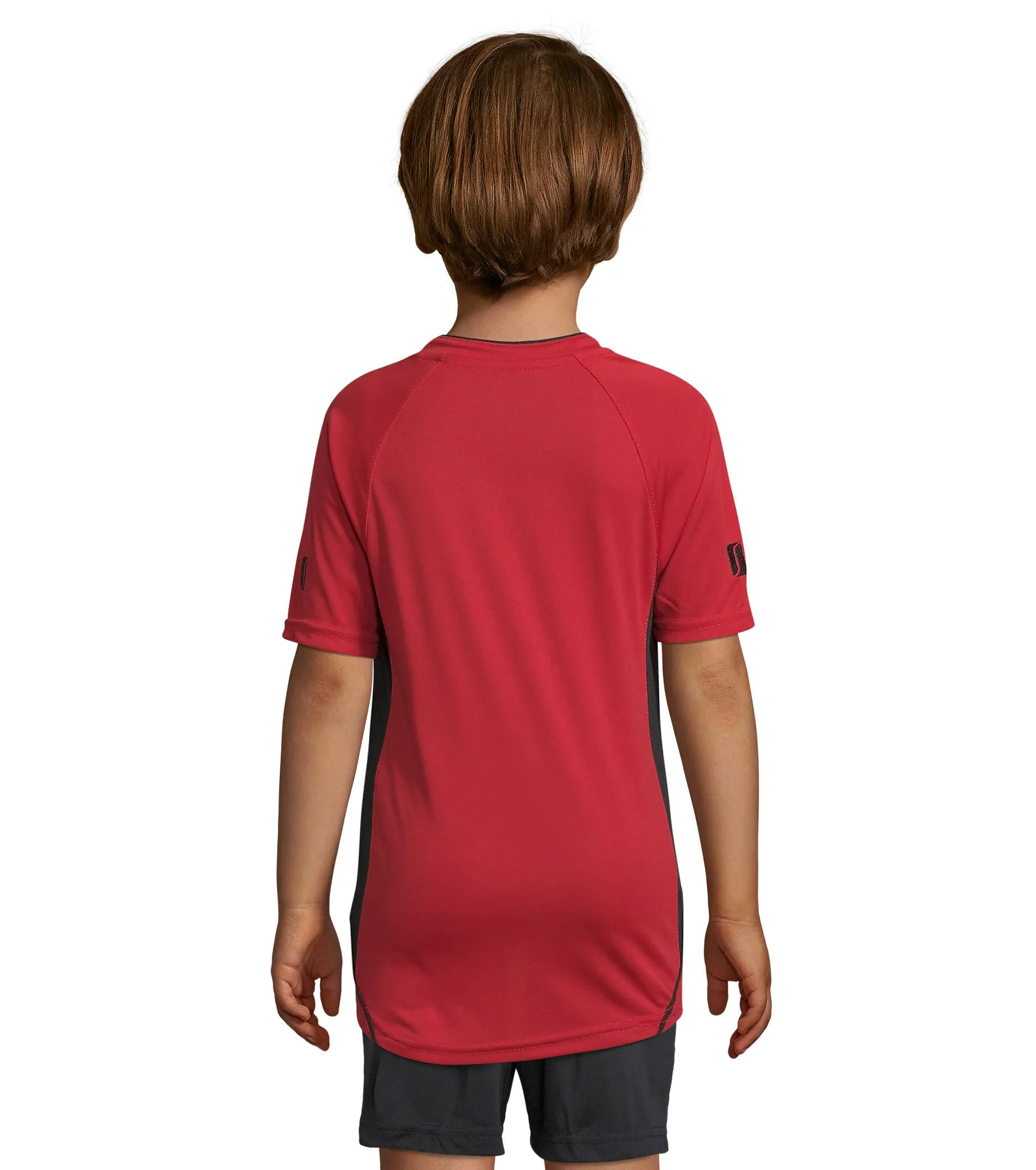 T-shirt tecnica SOL'S Maracana 2 Kids Ssl, Red/black, su modello, retro