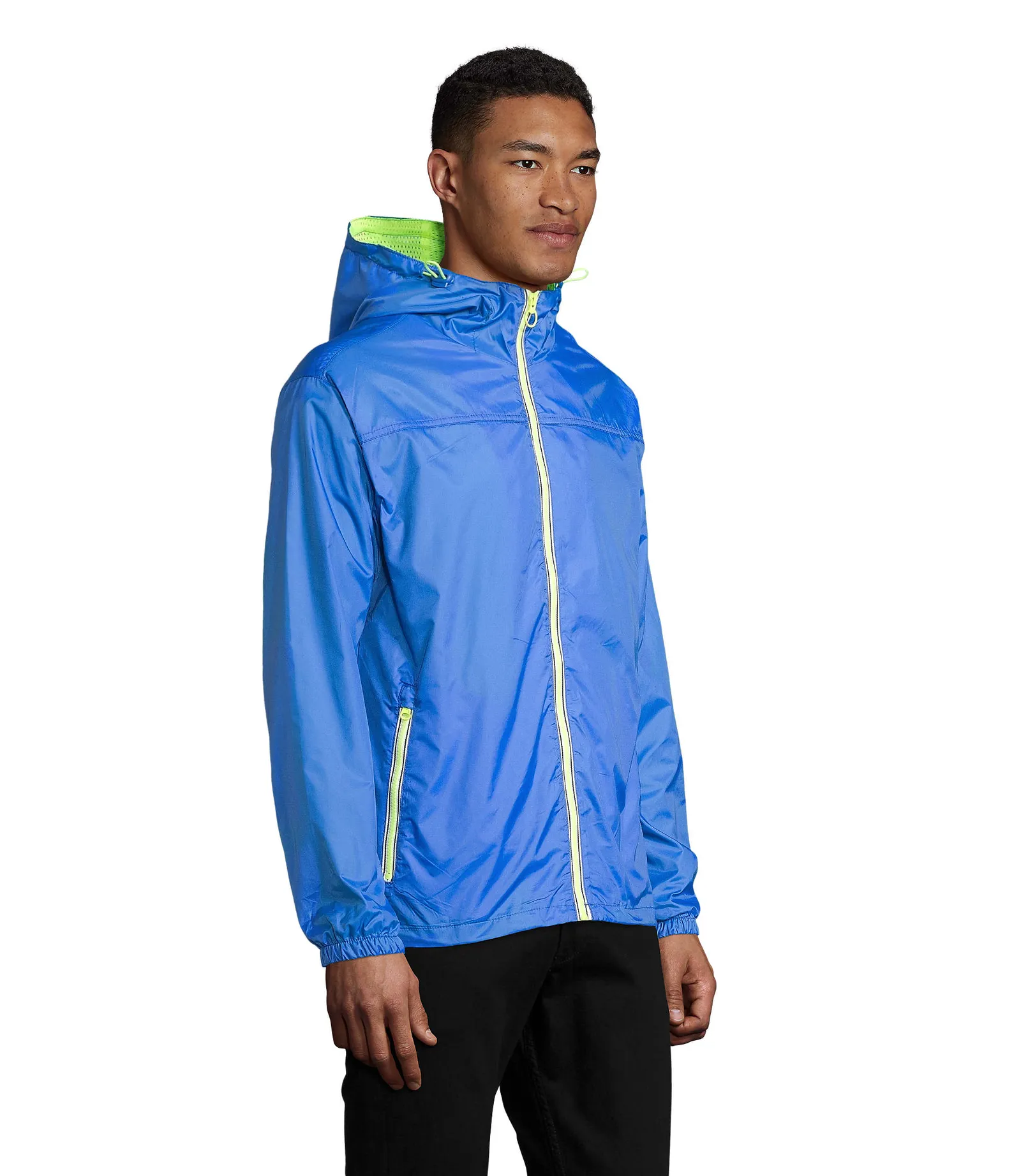 Giacca antivento SOL'S Skate, Royal/neon yellow, su modello, lato