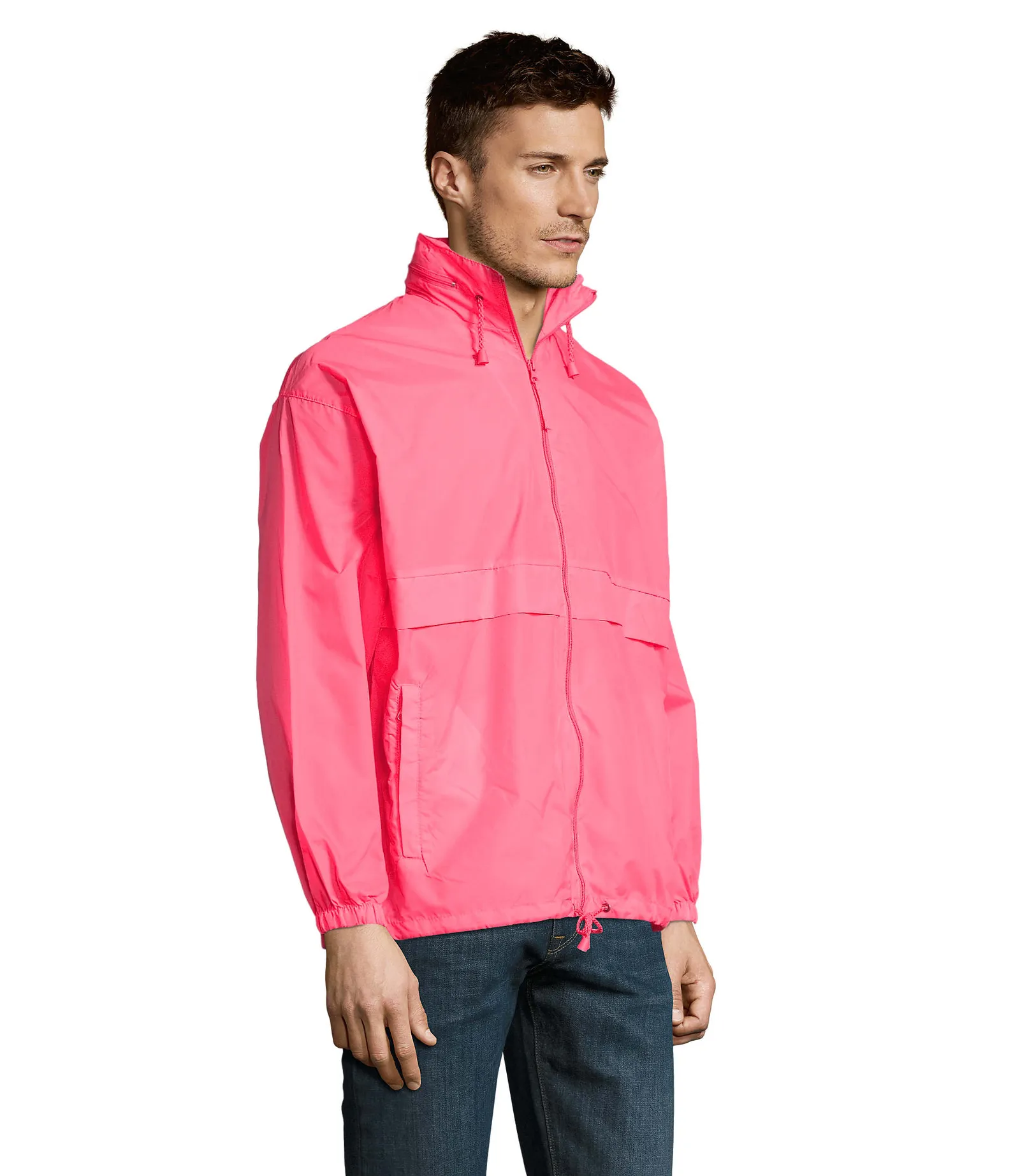 Giacca antivento SOL'S Surf, Neon pink 2, su modello, lato