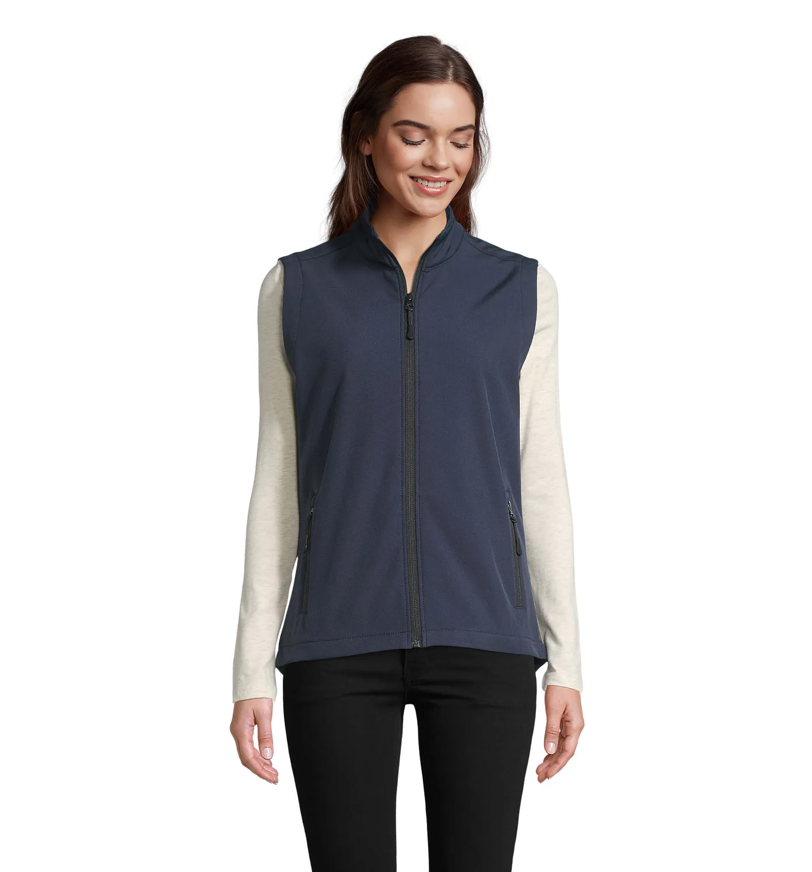 Gilet SOL'S Race BW Women, French navy, su modello, fronte