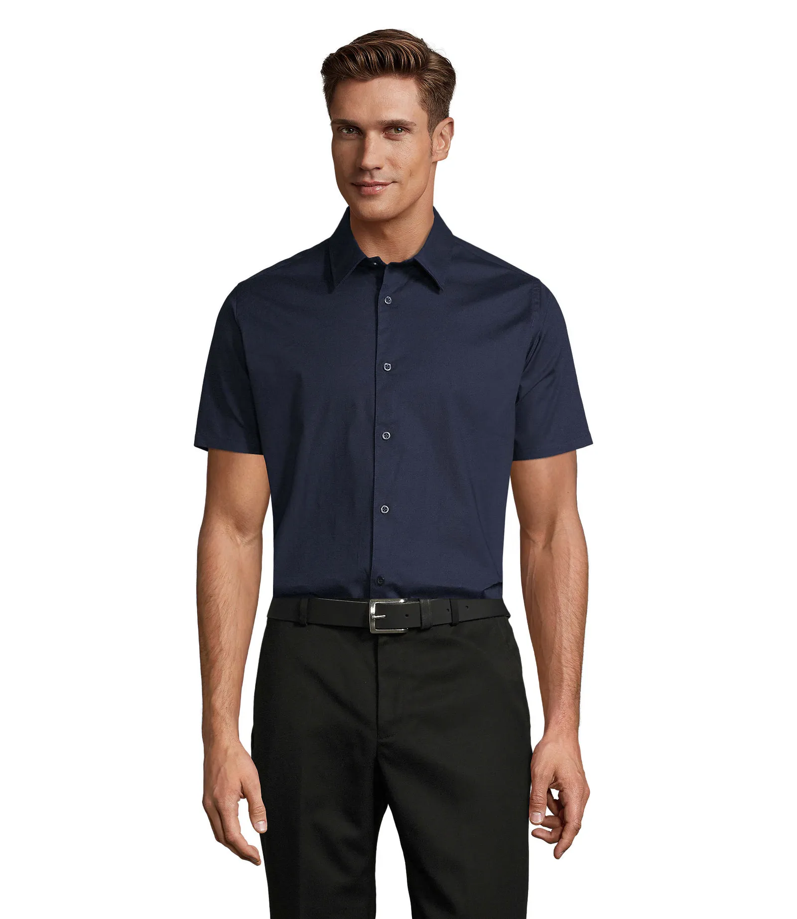 Camicia manica corta SOL'S Broadway, Dark blue, su modello, fronte