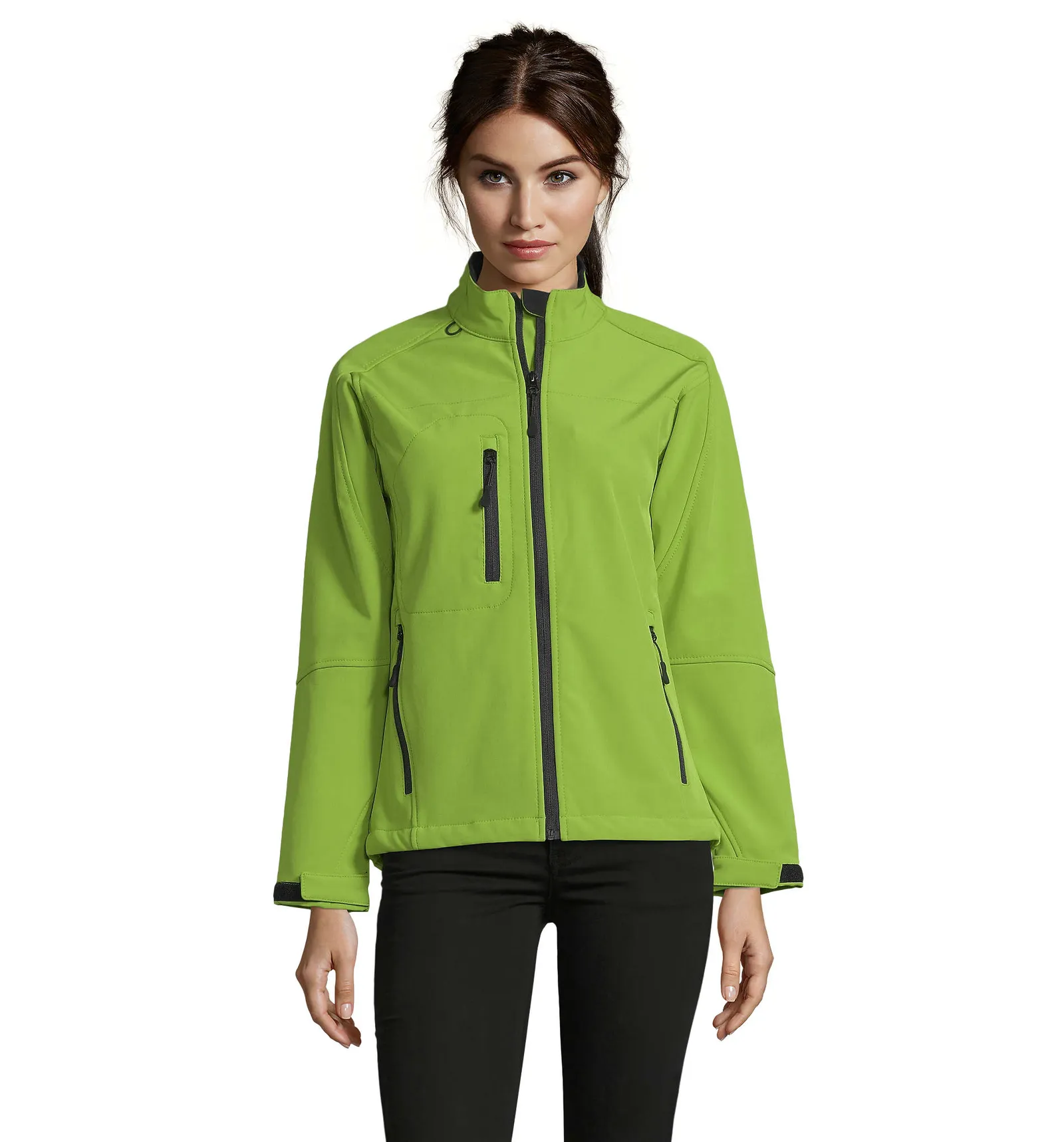 Softshell SOL'S Roxy, Green absinthe, su modello, fronte