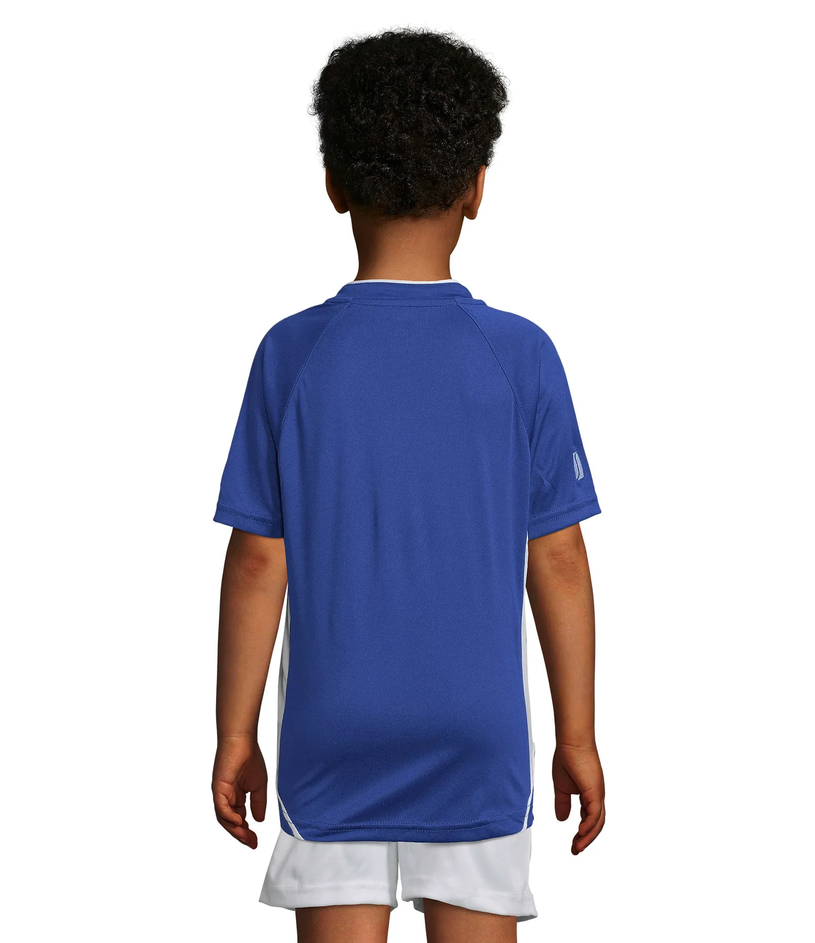 T-shirt tecnica SOL'S Maracana 2 Kids Ssl, Royal blue/white, su modello, retro