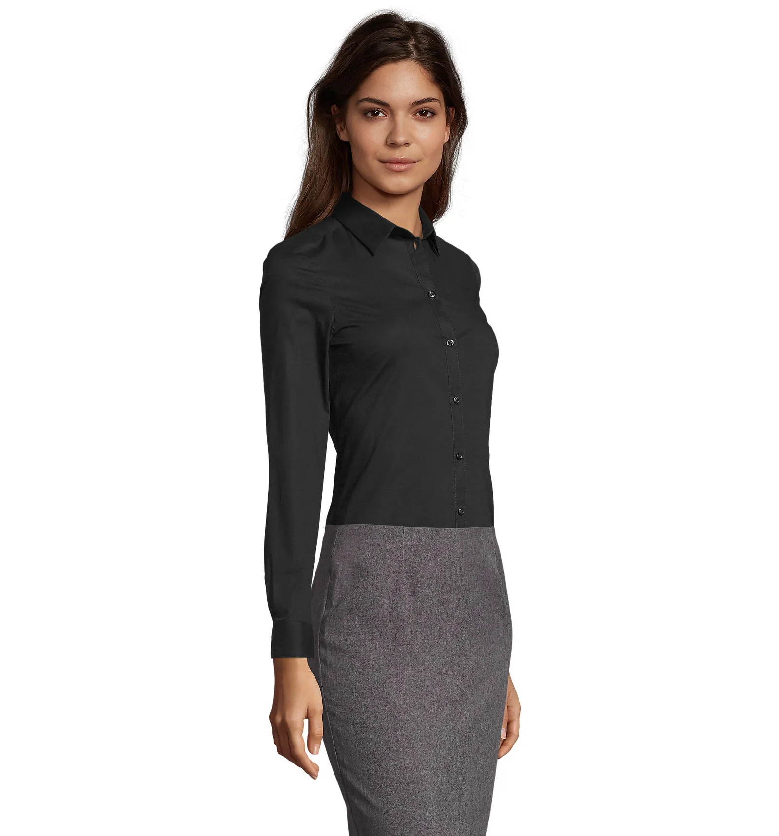 Camicia manica lunga SOL'S Blake Women, Black, su modello, lato