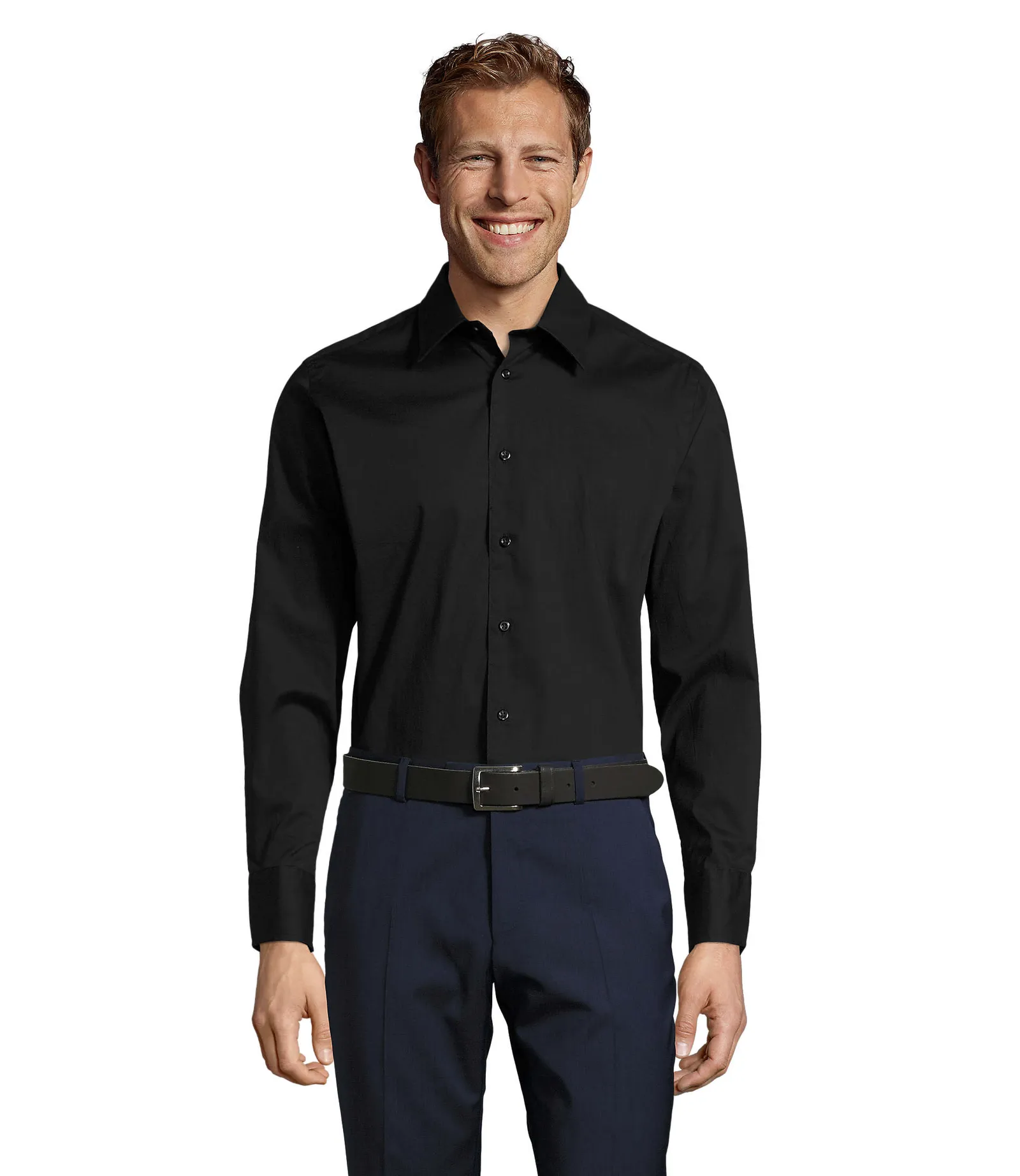Camicia manica lunga SOL'S Brighton, Black, su modello, fronte