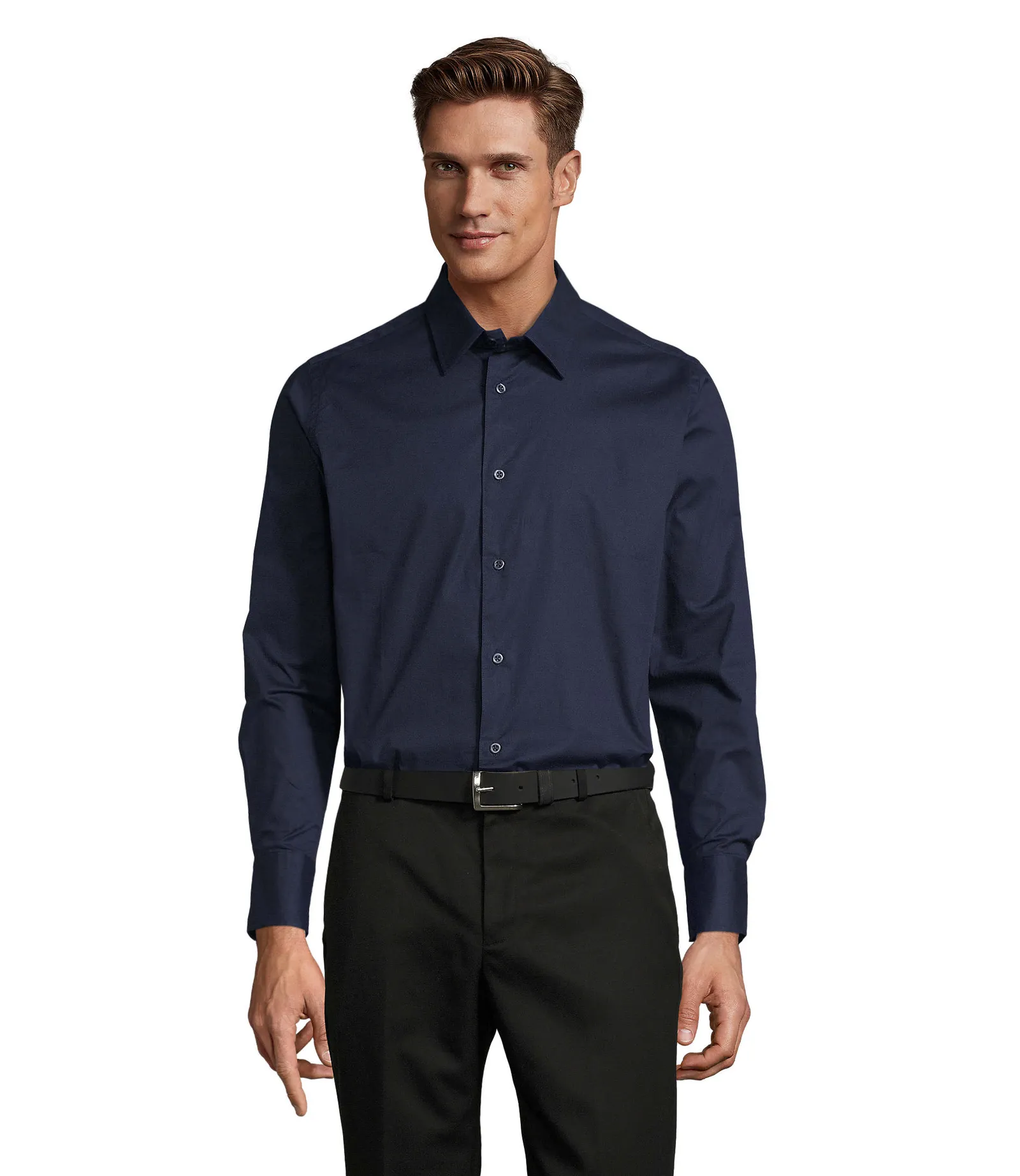 Camicia manica lunga SOL'S Brighton, Dark blue, su modello, fronte