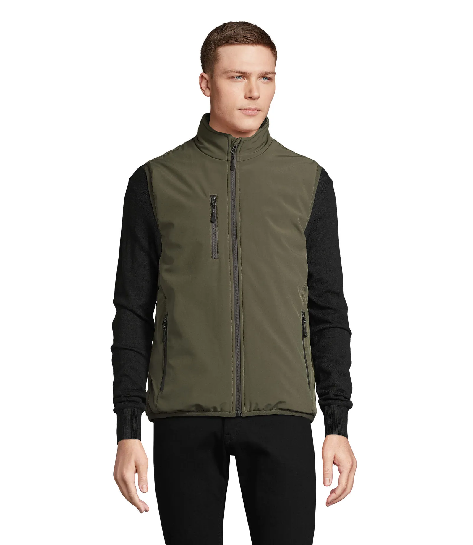 Gilet SOL'S Falcon Padded BW, Army, su modello, fronte