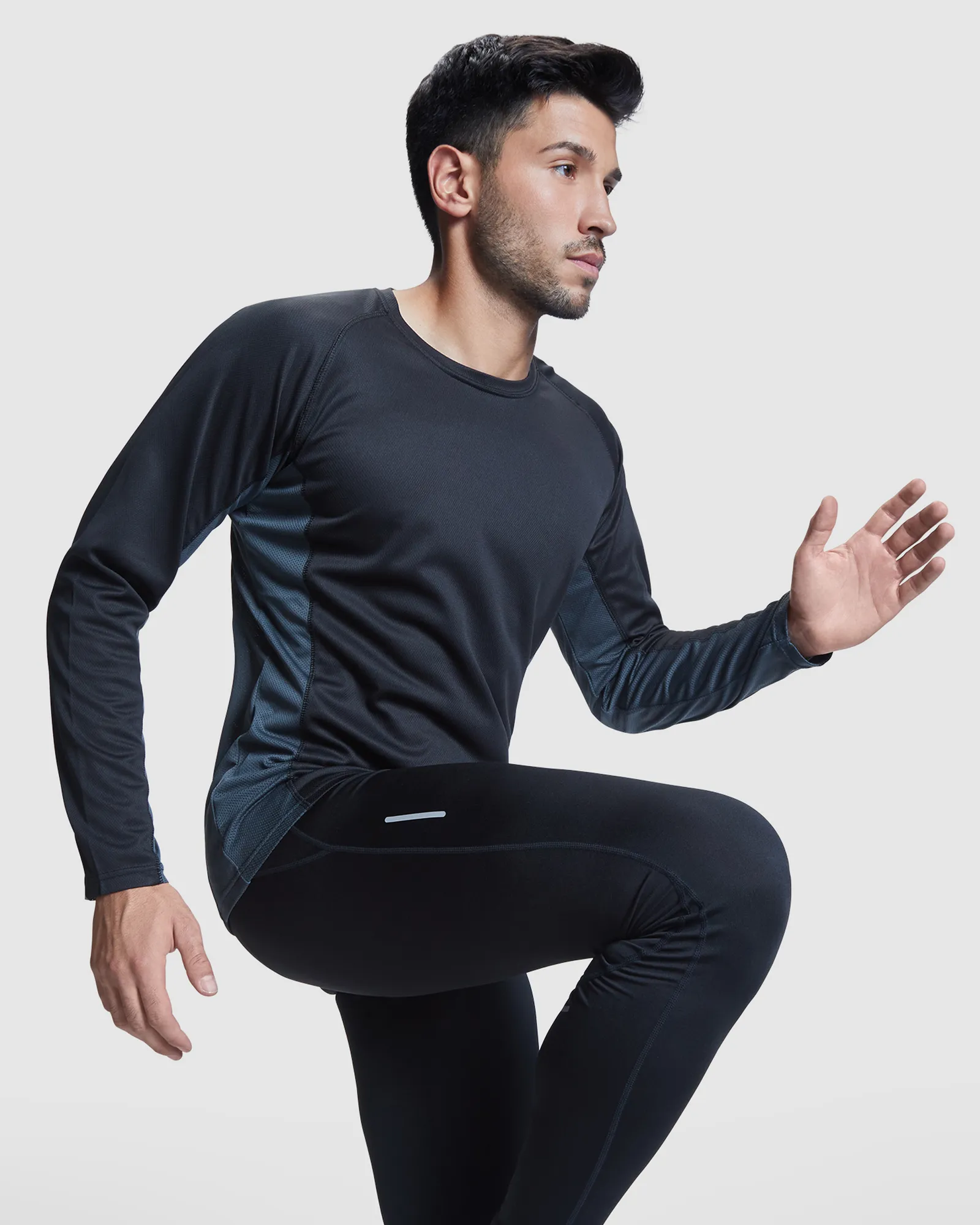 T-shirt tecnica Roly Shanghai L/S, Nero/Piombo Scuro, dettaglio 2