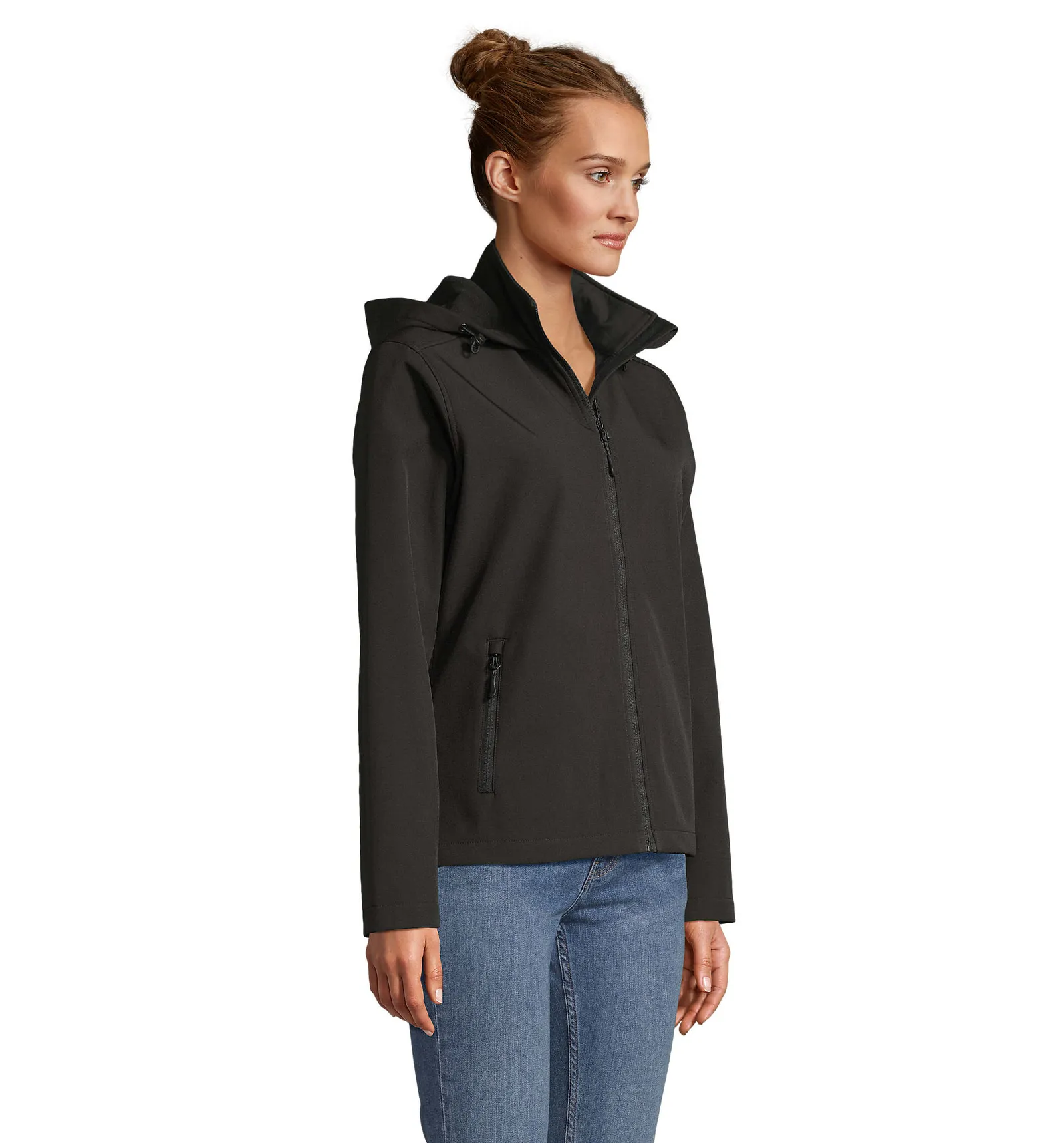 Softshell SOL'S Race Hooded Women, Black, su modello, lato