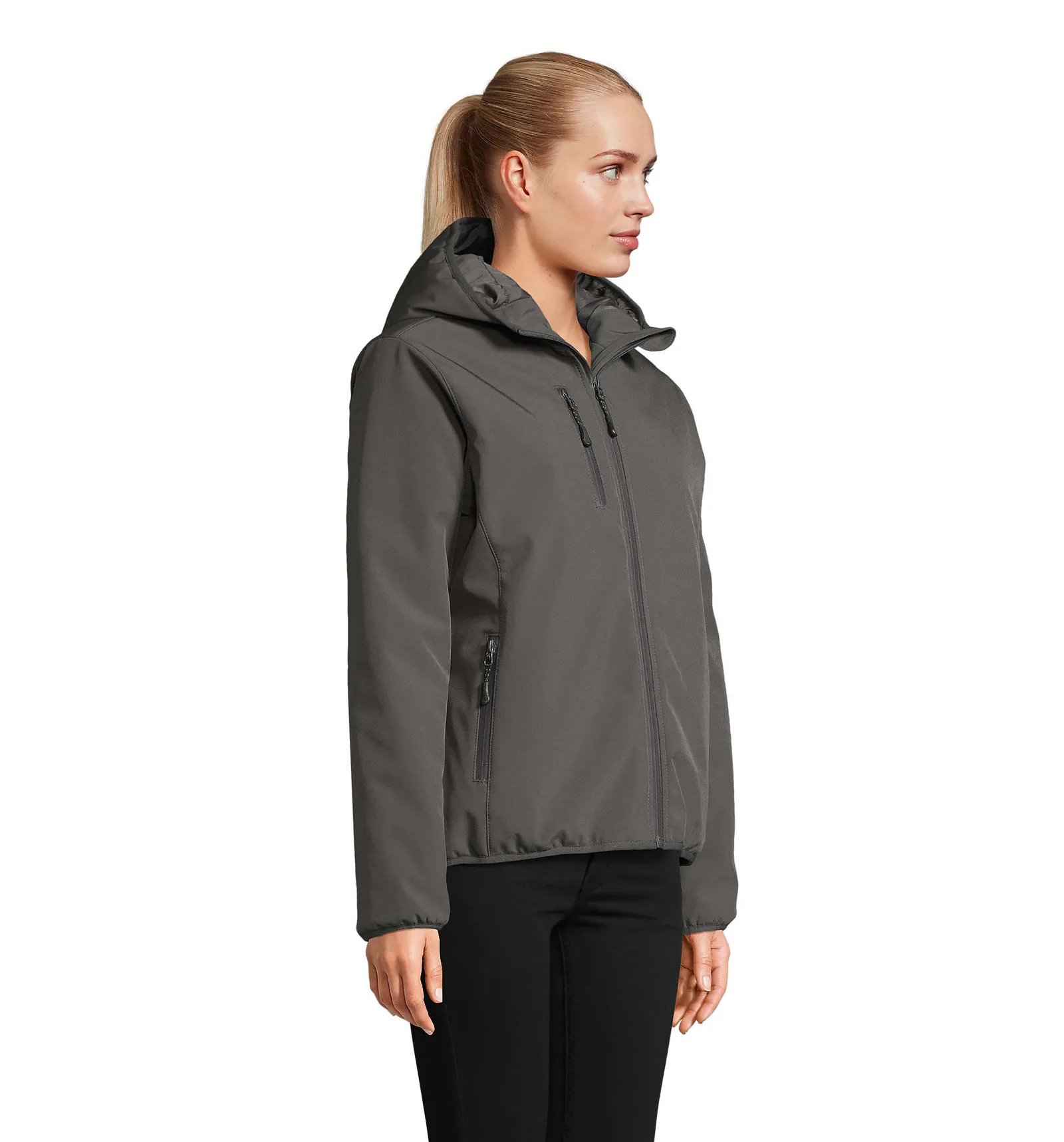 Softshell SOL'S Falcon Padded Women, Charcoal grey, su modello, lato