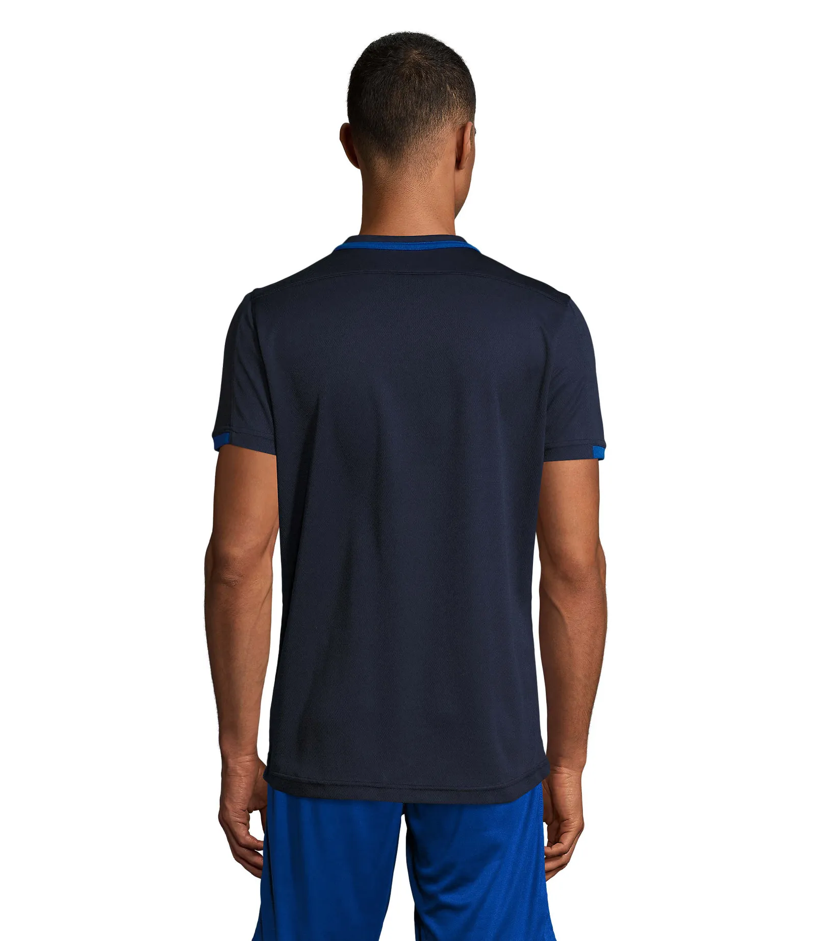 T-shirt tecnica SOL'S Classico, French navy/royal blue, su modello, retro