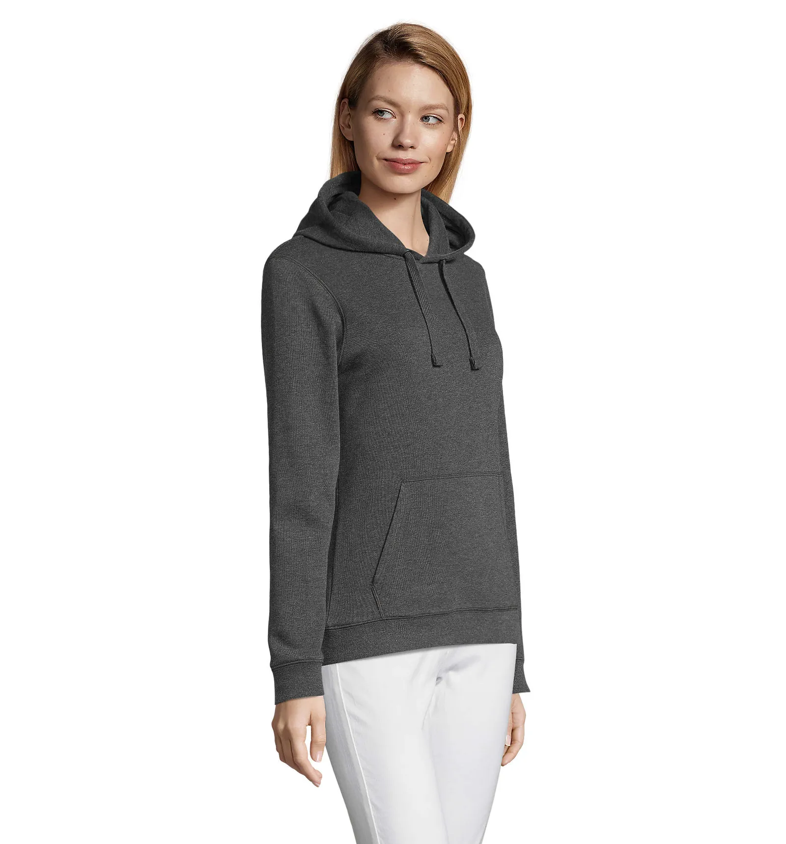 Felpa con cappuccio SOL'S Spencer Women, Charcoal melange, su modello, lato