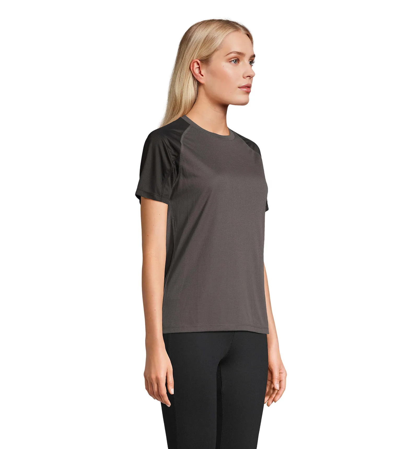 T-shirt tecnica SOL'S Vortex Women, Black/antrachite, su modello, lato