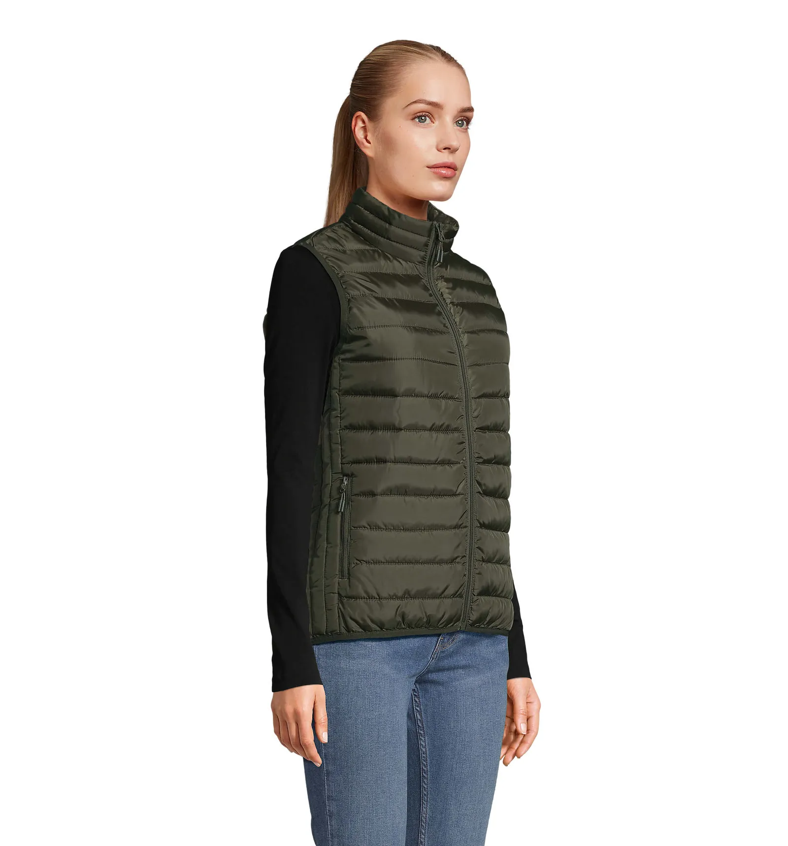 Gilet SOL'S Stream BW Women, Army, su modello, lato
