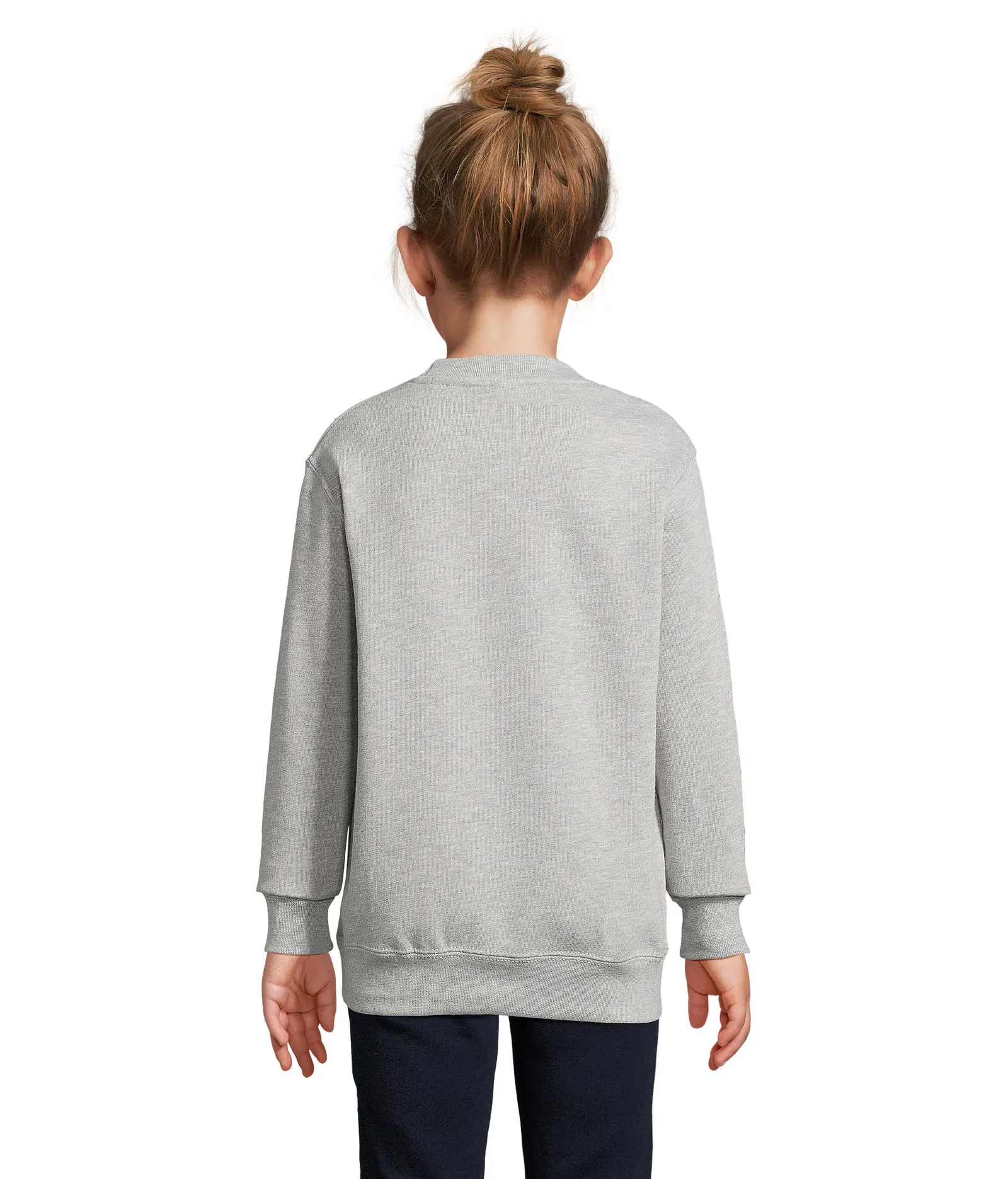 Felpa girocollo SOL'S New Supreme Kids, Grey melange, su modello, retro