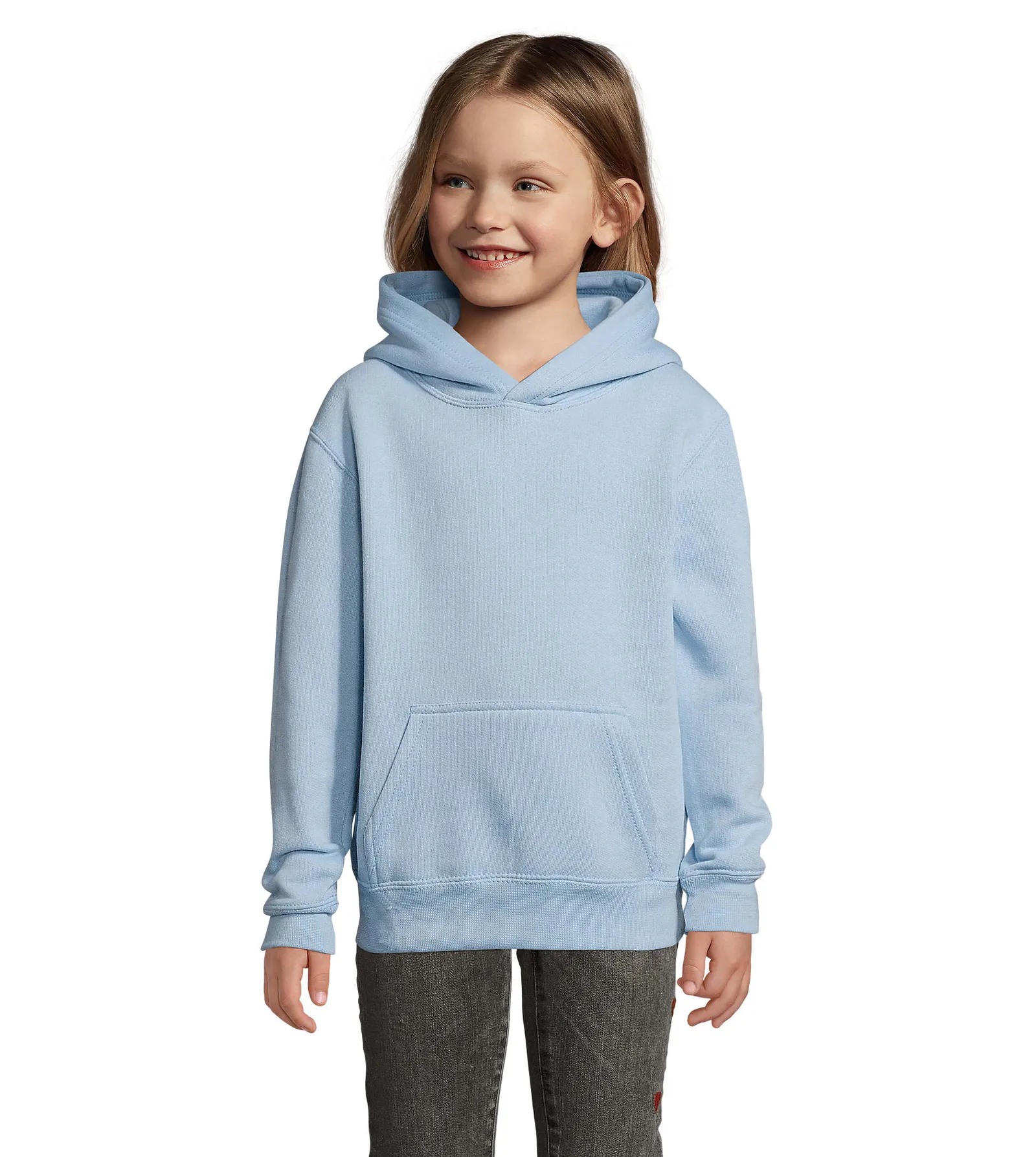 Felpa con cappuccio SOL'S Slam Kids, Sky blue, su modello, fronte