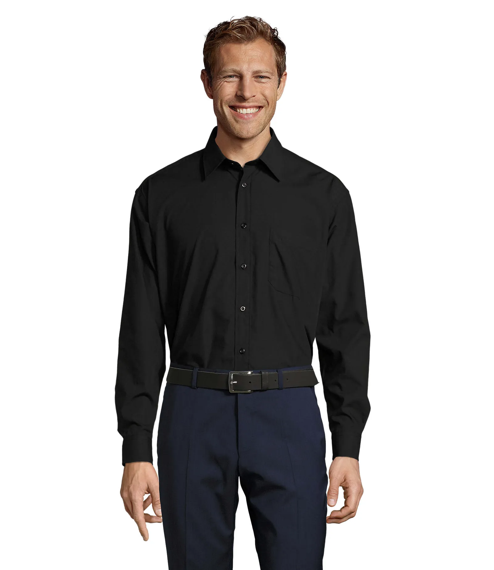 Camicia manica lunga SOL'S Baltimore, Black, su modello, fronte