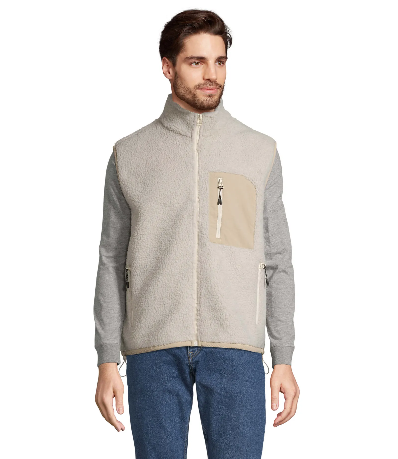 Gilet SOL'S Fury BW, She beige/beige, su modello, fronte