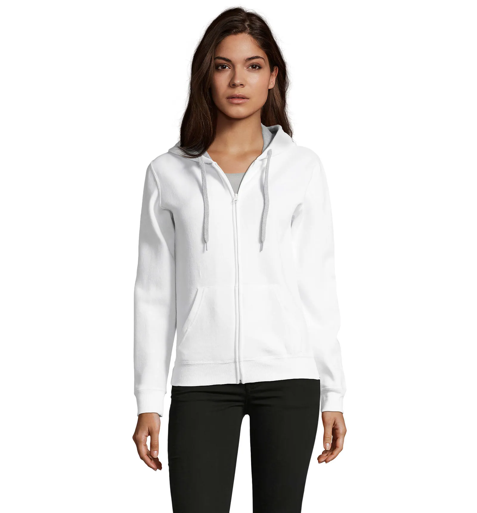 Felpa con zip e cappuccio SOL'S Soul Women, White, su modello, fronte