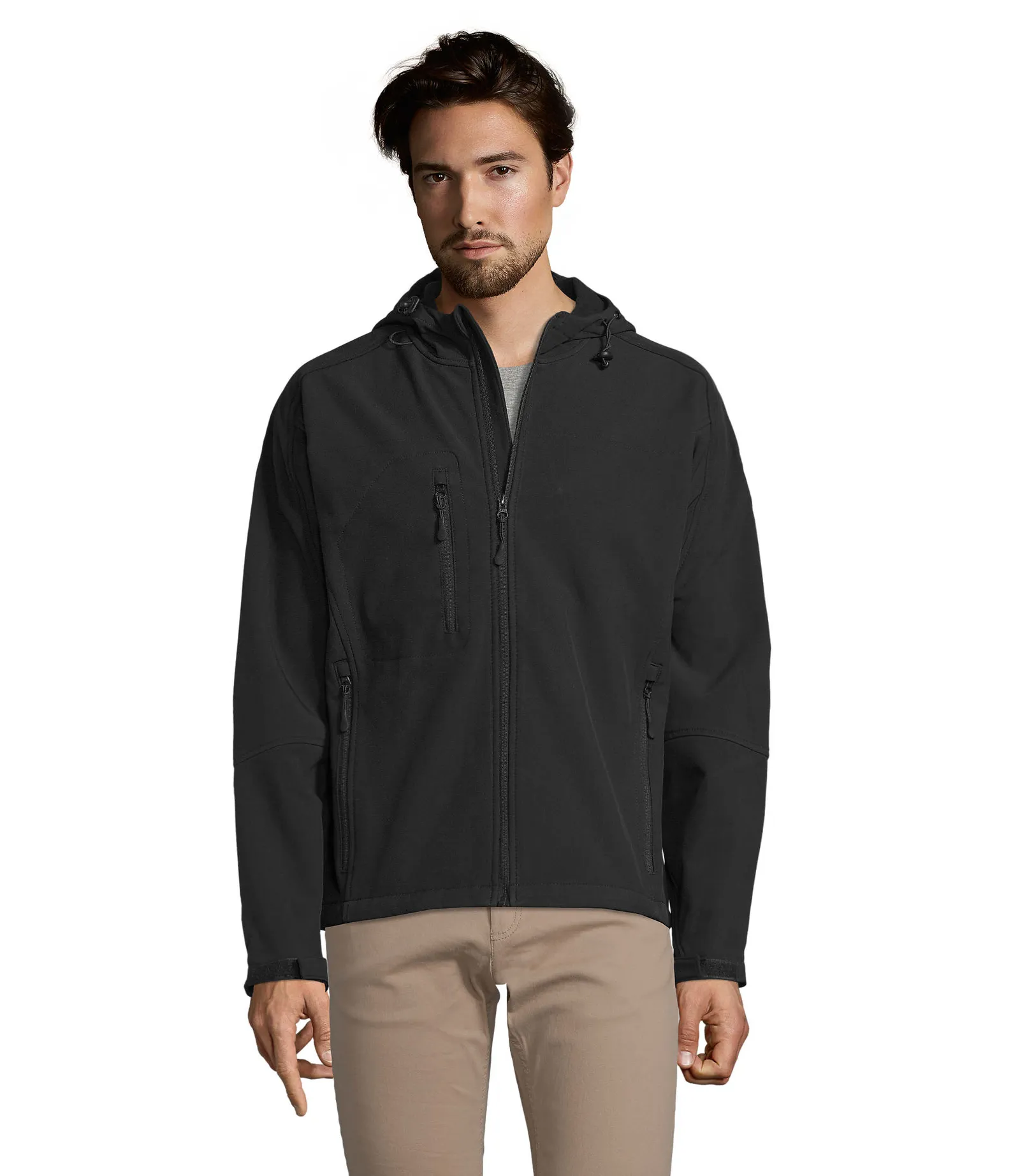 Softshell SOL'S Replay Men, Black, su modello, fronte