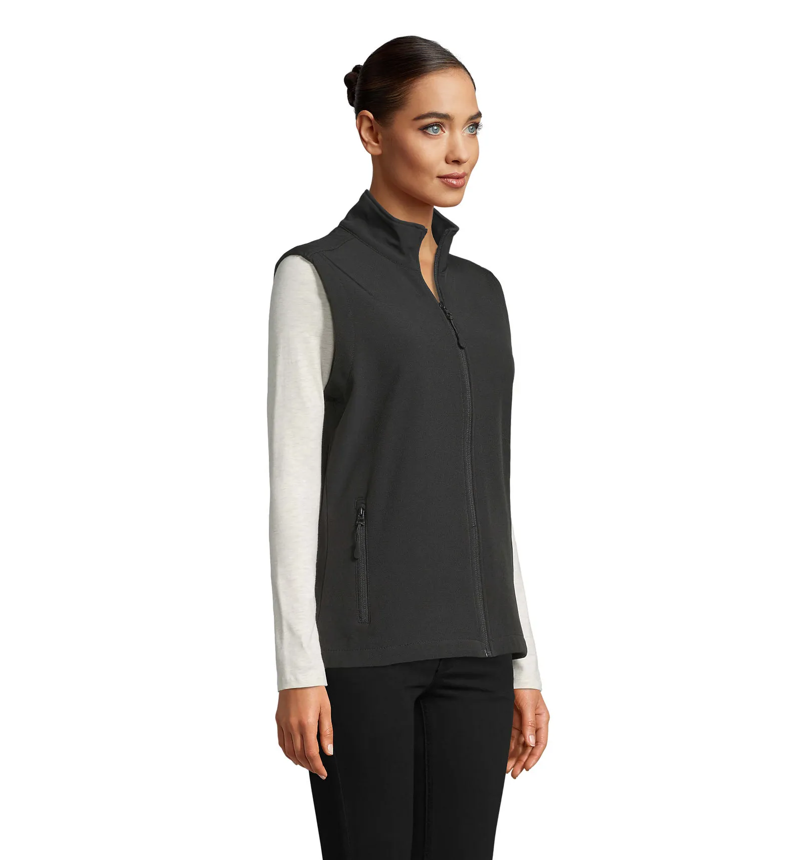 Gilet SOL'S Race BW Women, Black, su modello, lato
