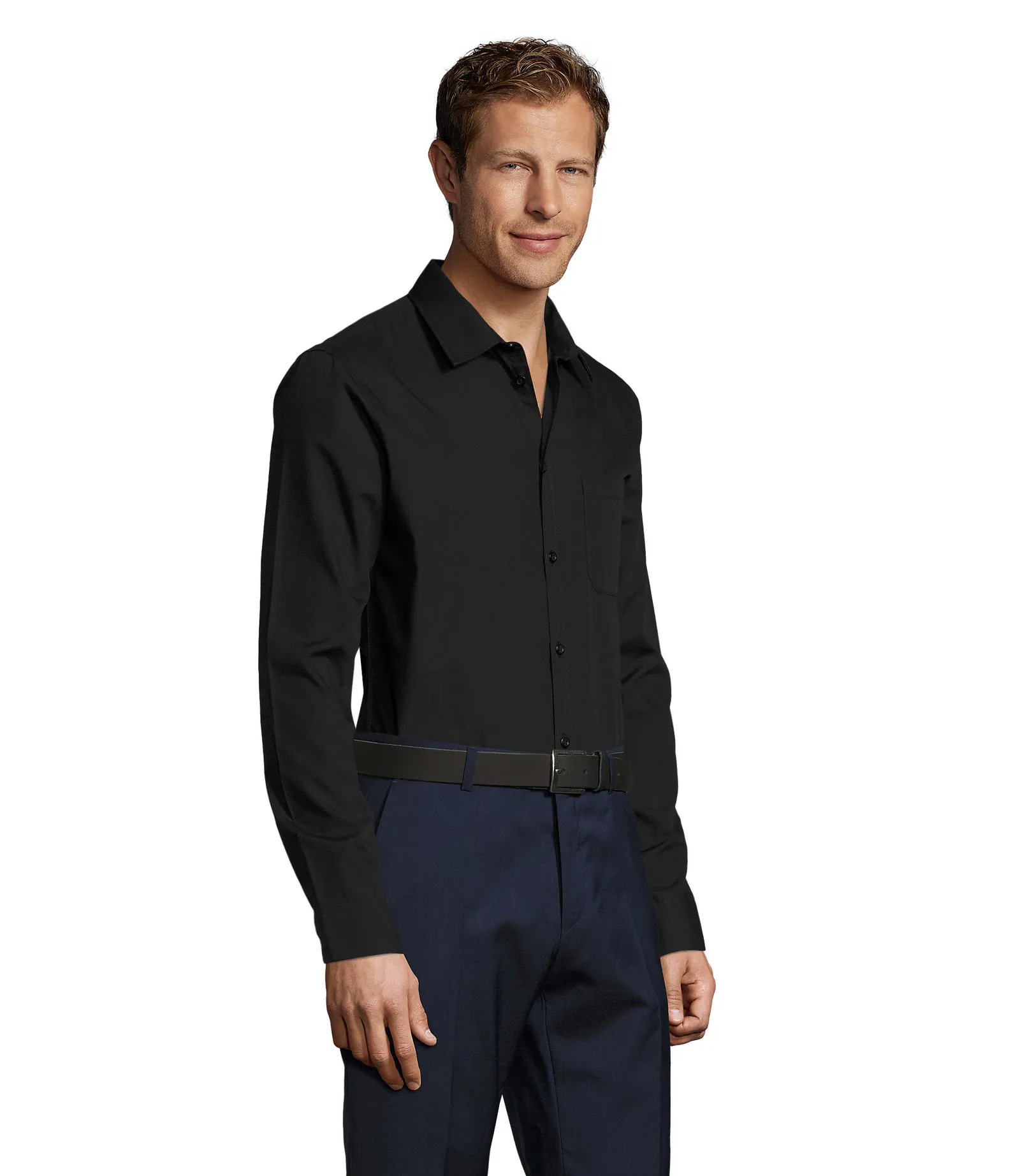 Camicia manica lunga SOL'S Baltimore Fit, Black, su modello, lato