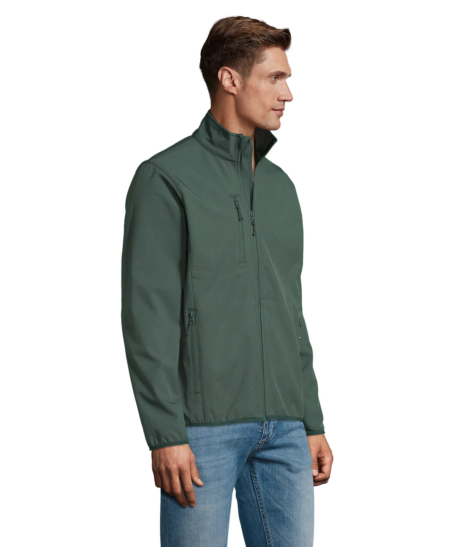 Softshell SOL'S Radian Men, Forest green, su modello, lato