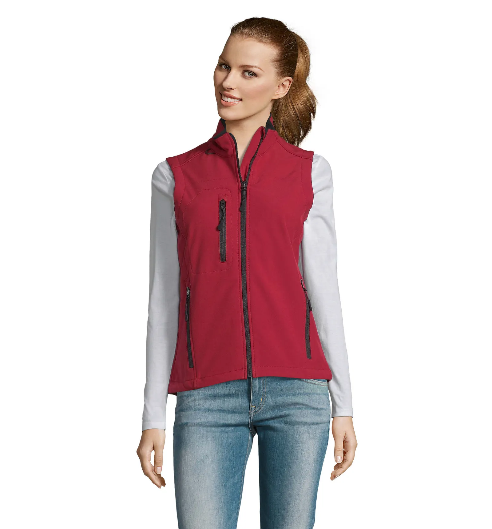 Gilet SOL'S Rallye Women, Pepper red, su modello, fronte