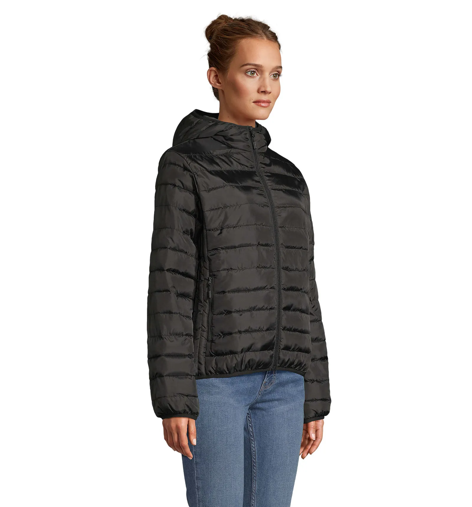 Giubbotto SOL'S Stream Hooded Women, Black, su modello, lato