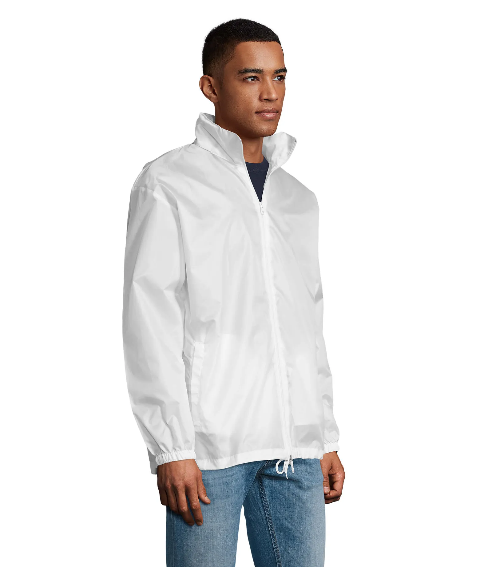 Giacca antivento SOL'S Shift, White, su modello, lato