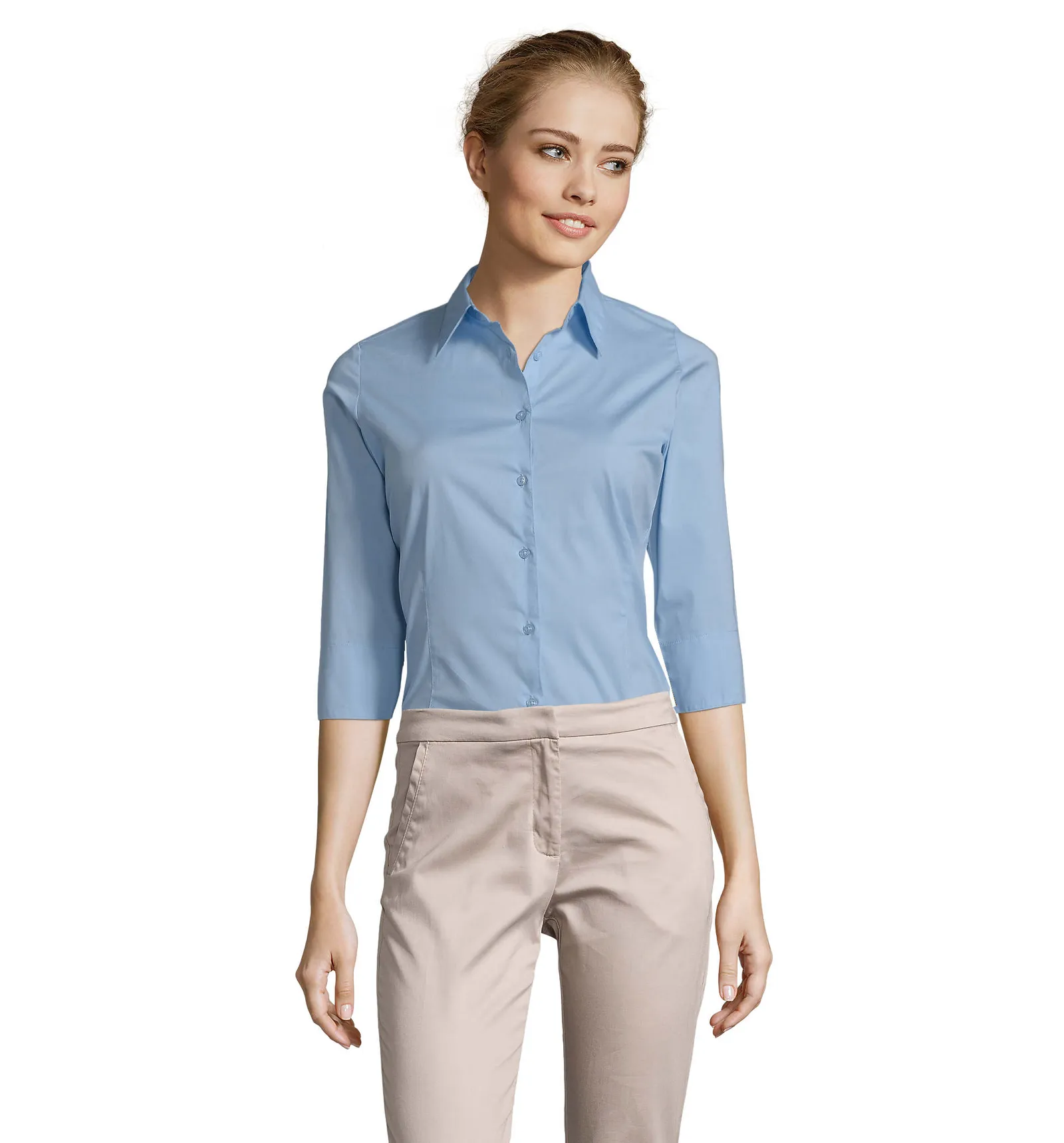 Camicia manica 3/4 SOL'S Effect, Bright sky, su modello, fronte