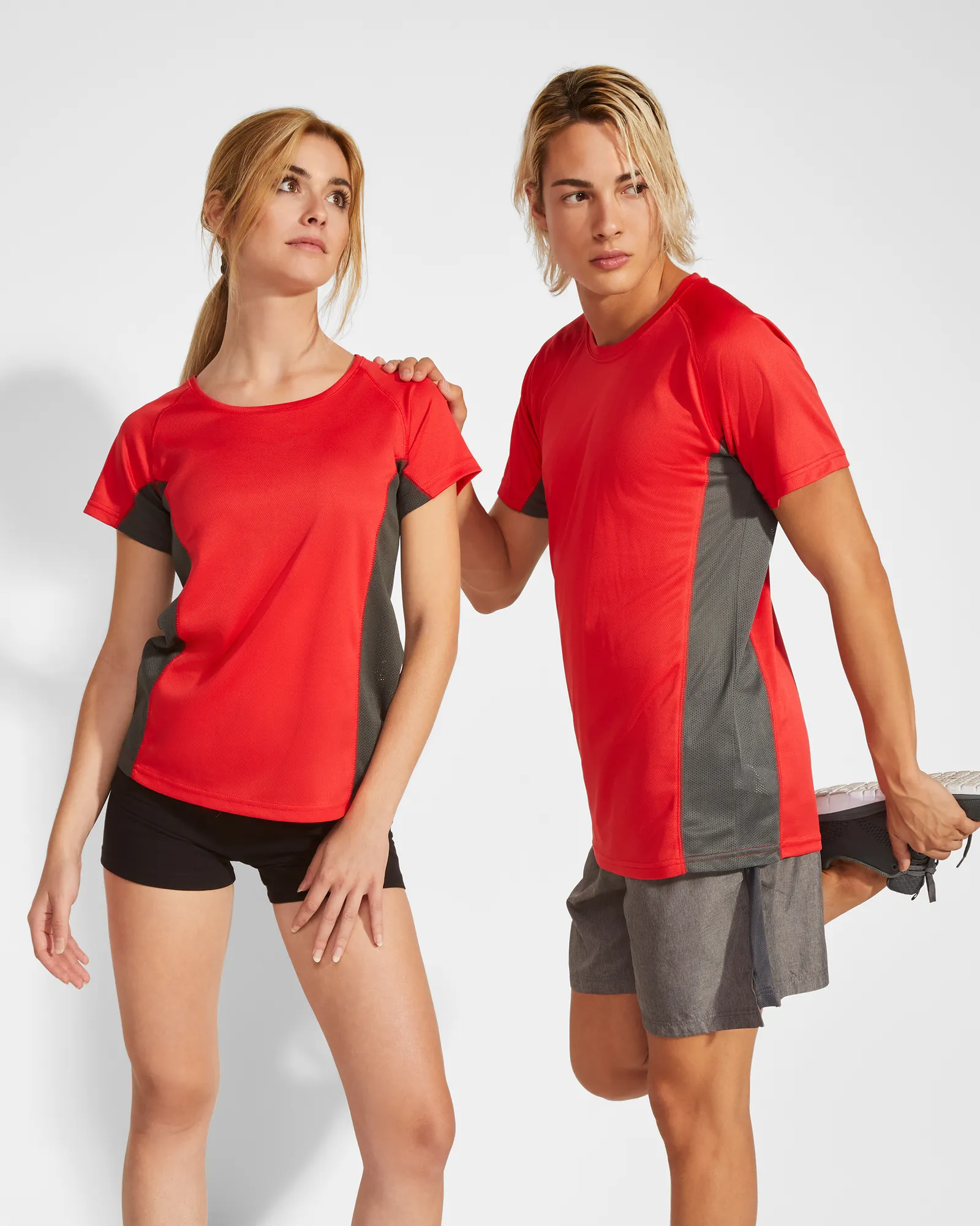 T-shirt tecnica Roly Shanghai, Rosso/Piombo Scuro, dettaglio