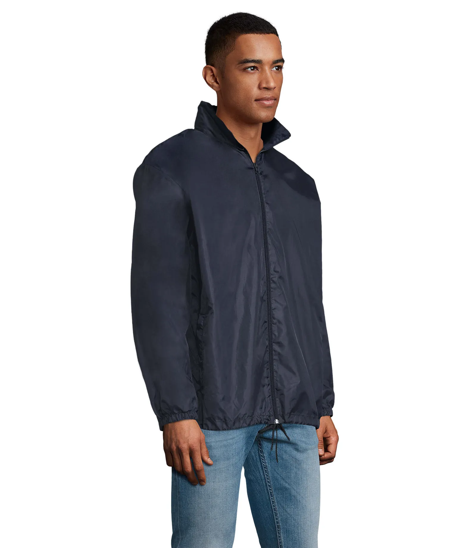 Giacca antivento SOL'S Shift, French navy, su modello, lato