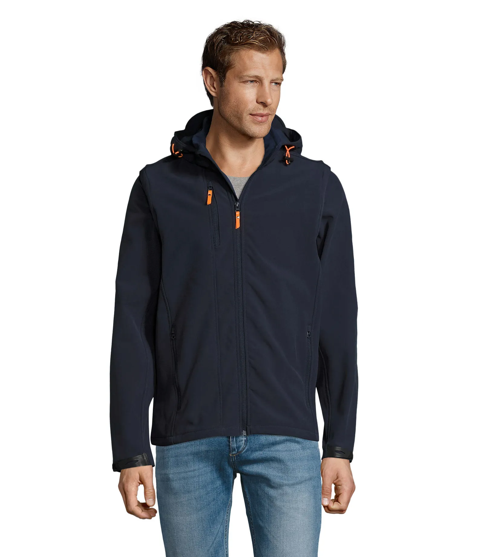 Softshell SOL'S Transformer, French navy, su modello, fronte