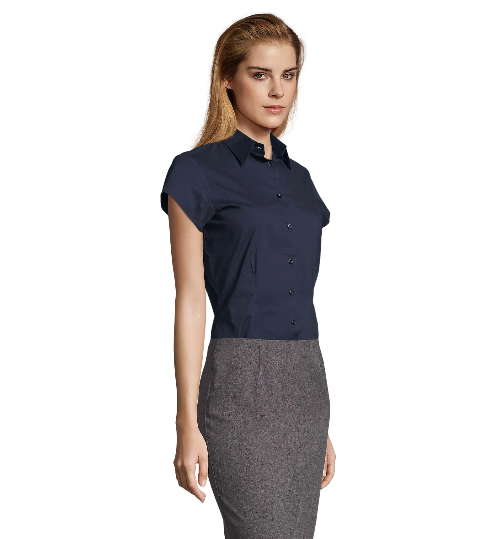 Camicia manica corta SOL'S Excess, Dark blue, su modello, lato