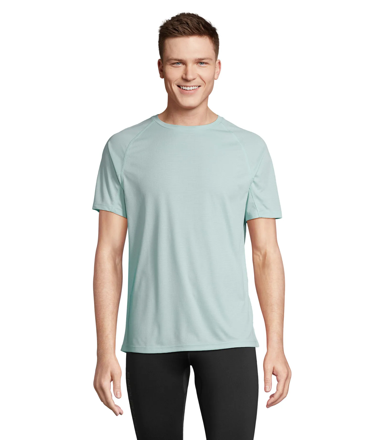 T-shirt tecnica SOL'S Vortex, Arctic blue, su modello, fronte
