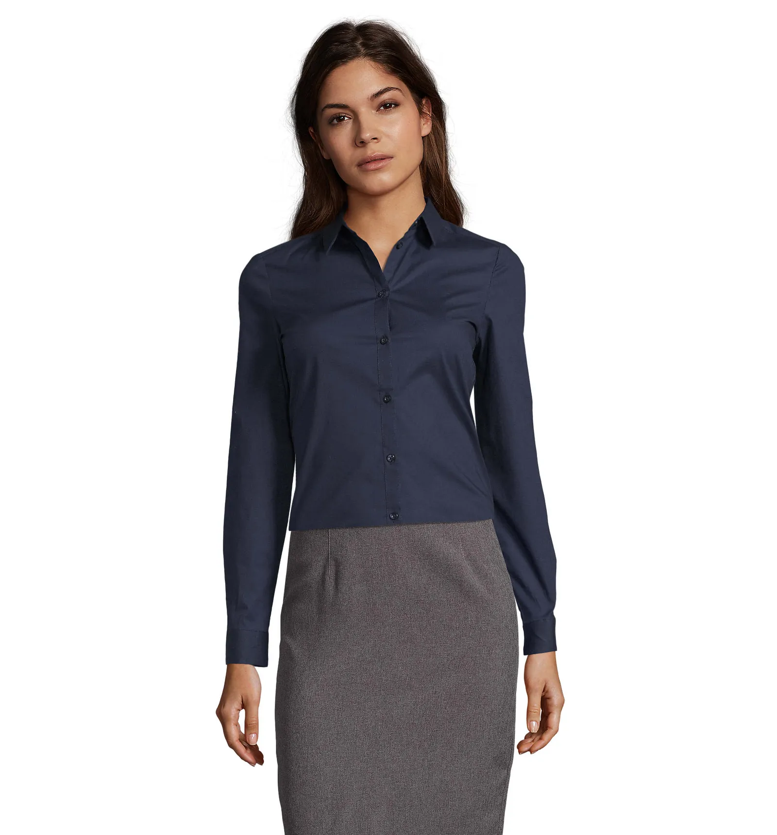 Camicia manica lunga SOL'S Blake Women, Dark blue, su modello, fronte