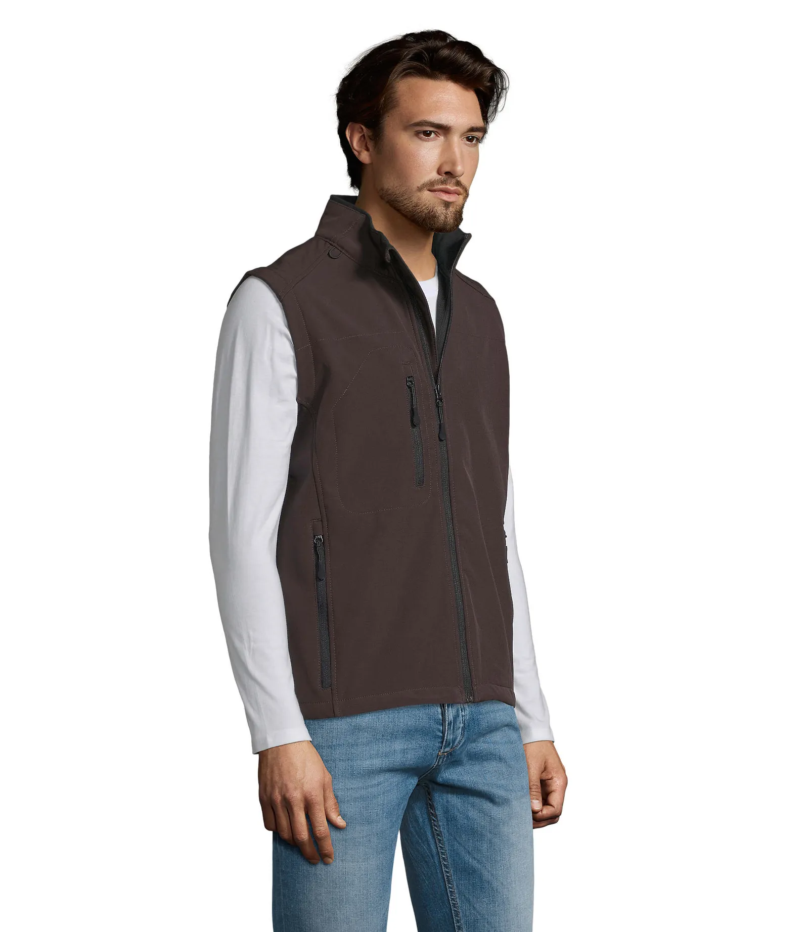 Gilet SOL'S Rallye Men, Dark chocolate, su modello, lato