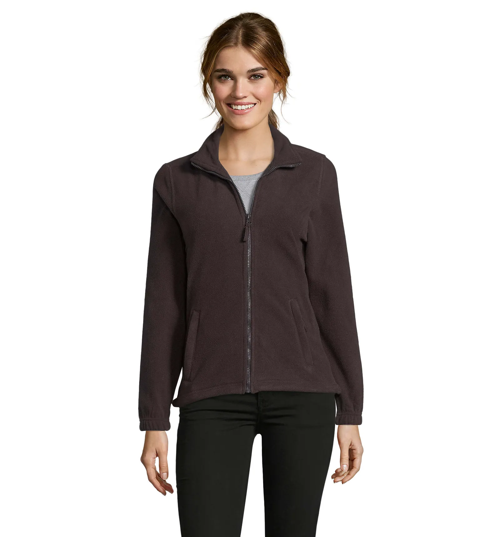 Pile SOL'S North Women, Dark chocolate, su modello, fronte