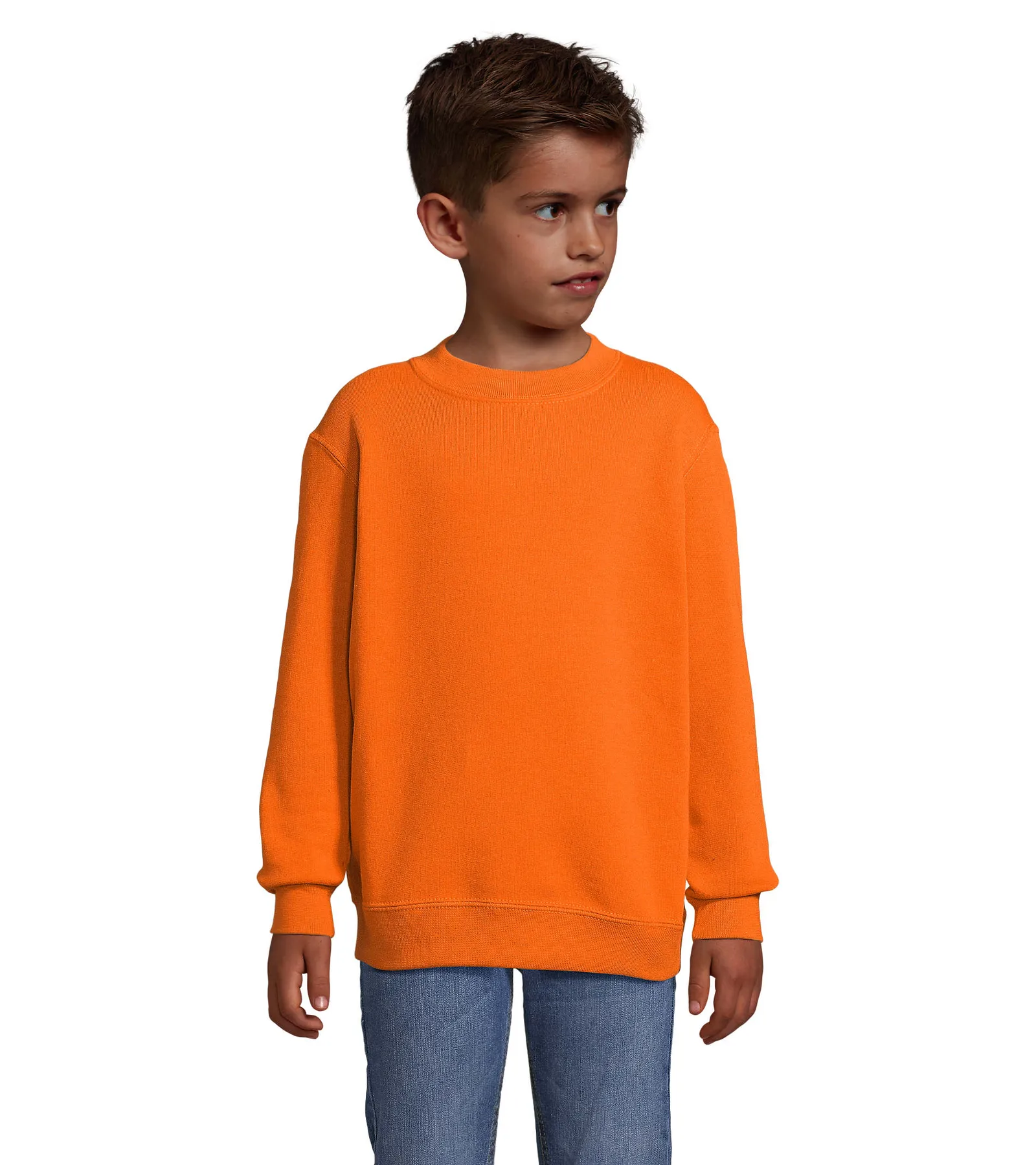 Felpa girocollo SOL'S New Supreme Kids, Orange, su modello, fronte