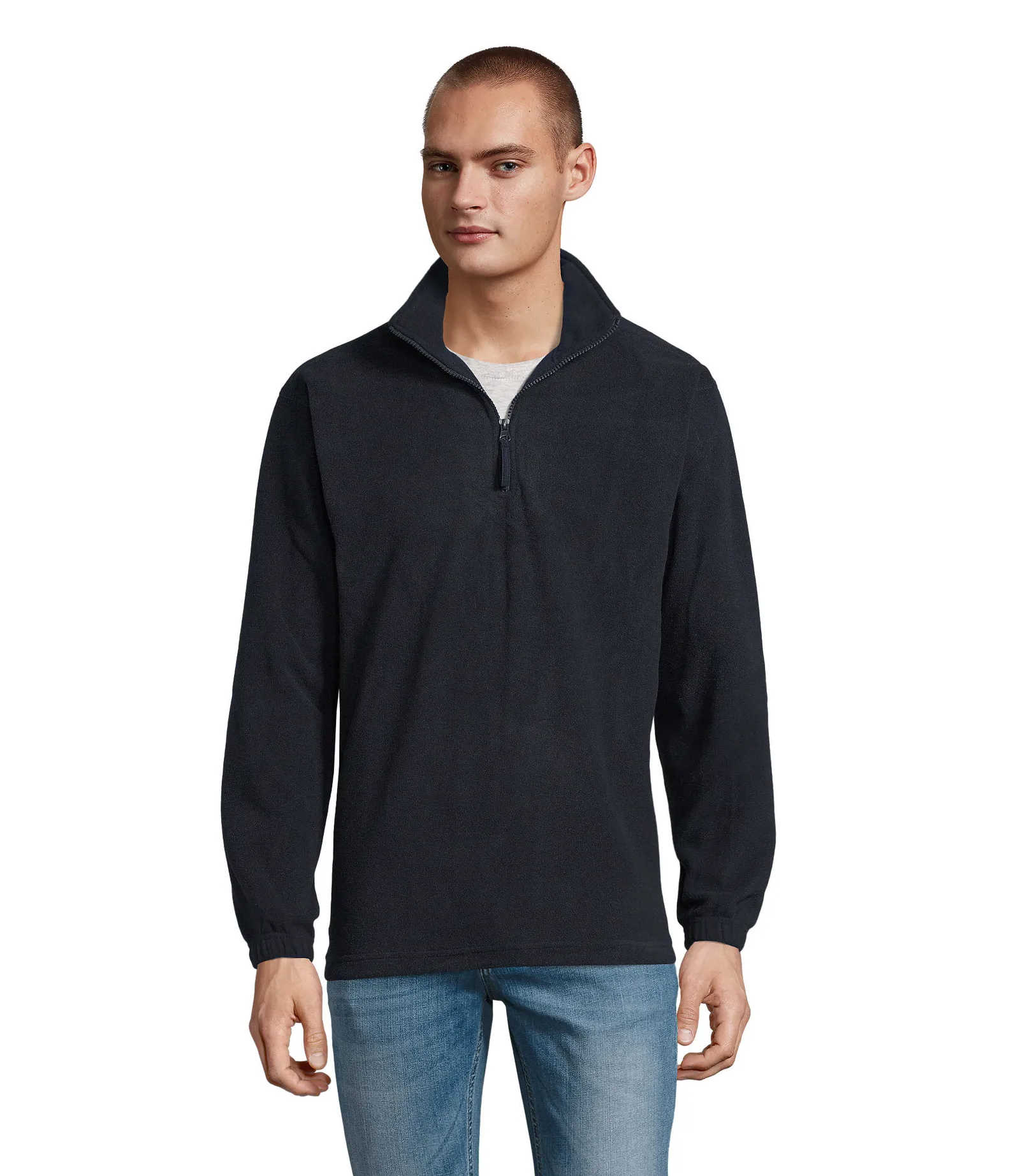 Felpa con zip SOL'S Ness, Navy, su modello, fronte